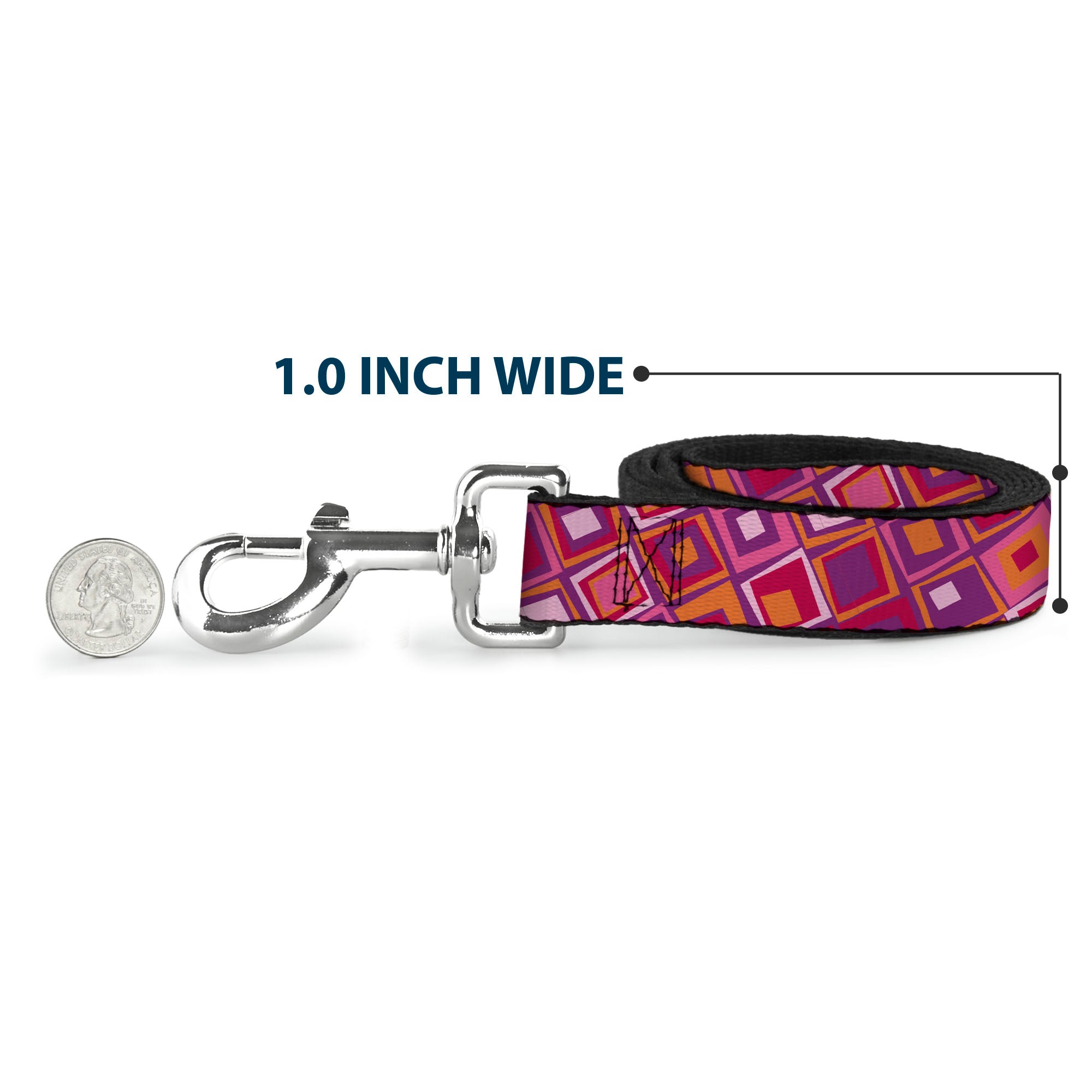Dog Leash - Skewed Squares Stacked Purple/Orange/Pinks Dog Leashes Buckle-Down