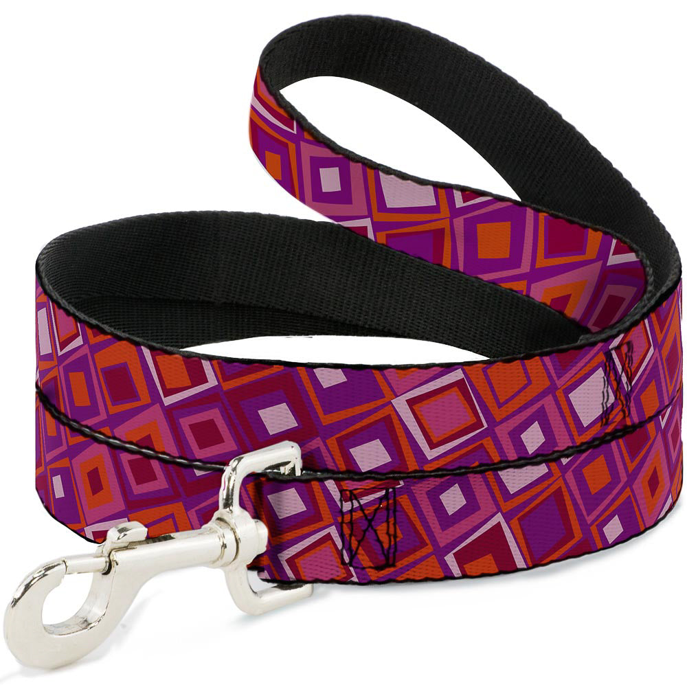 Dog Leash - Skewed Squares Stacked Purple/Orange/Pinks Dog Leashes Buckle-Down