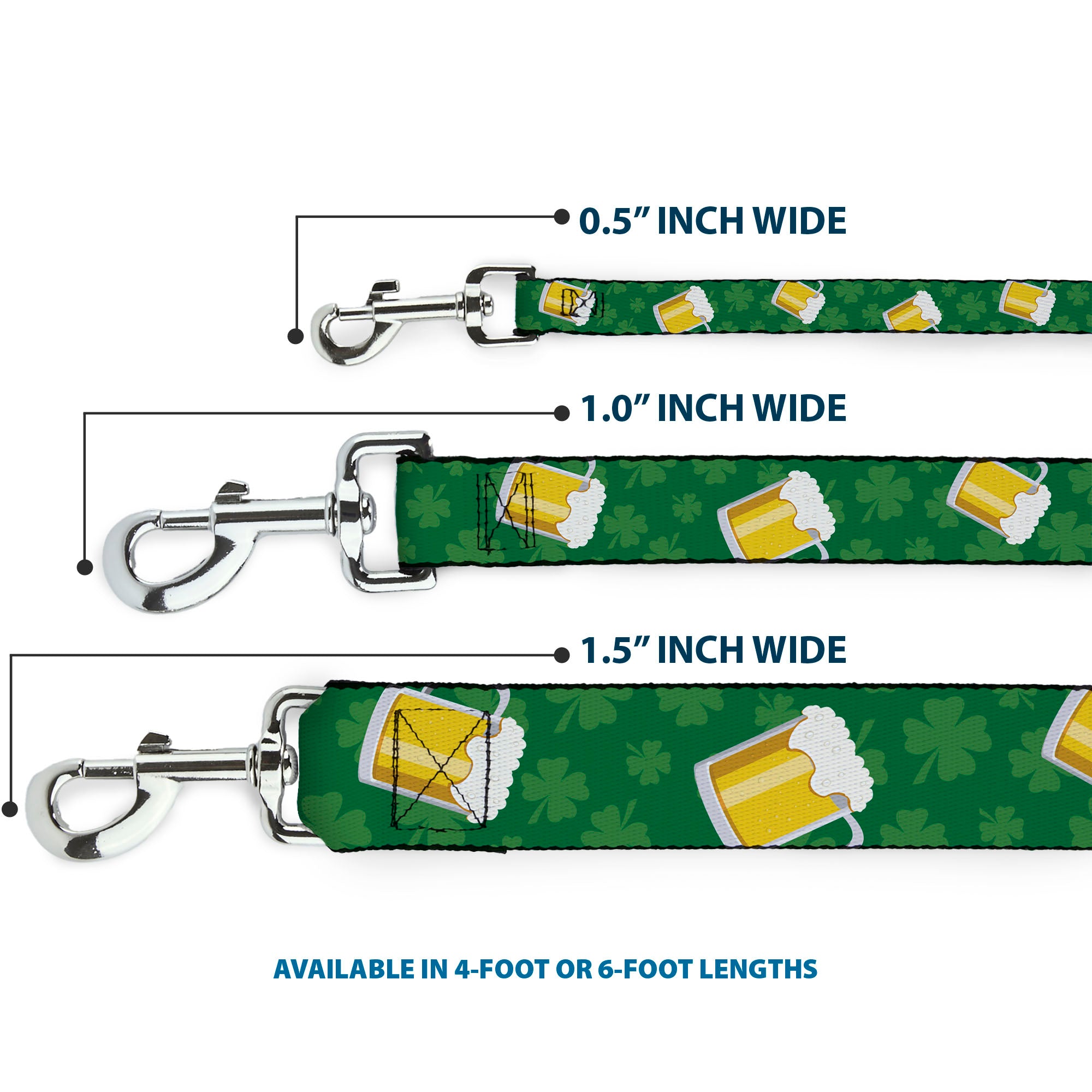 Dog Leash - St. Pat's Clovers/Beer Mugs Greens Dog Leashes Buckle-Down