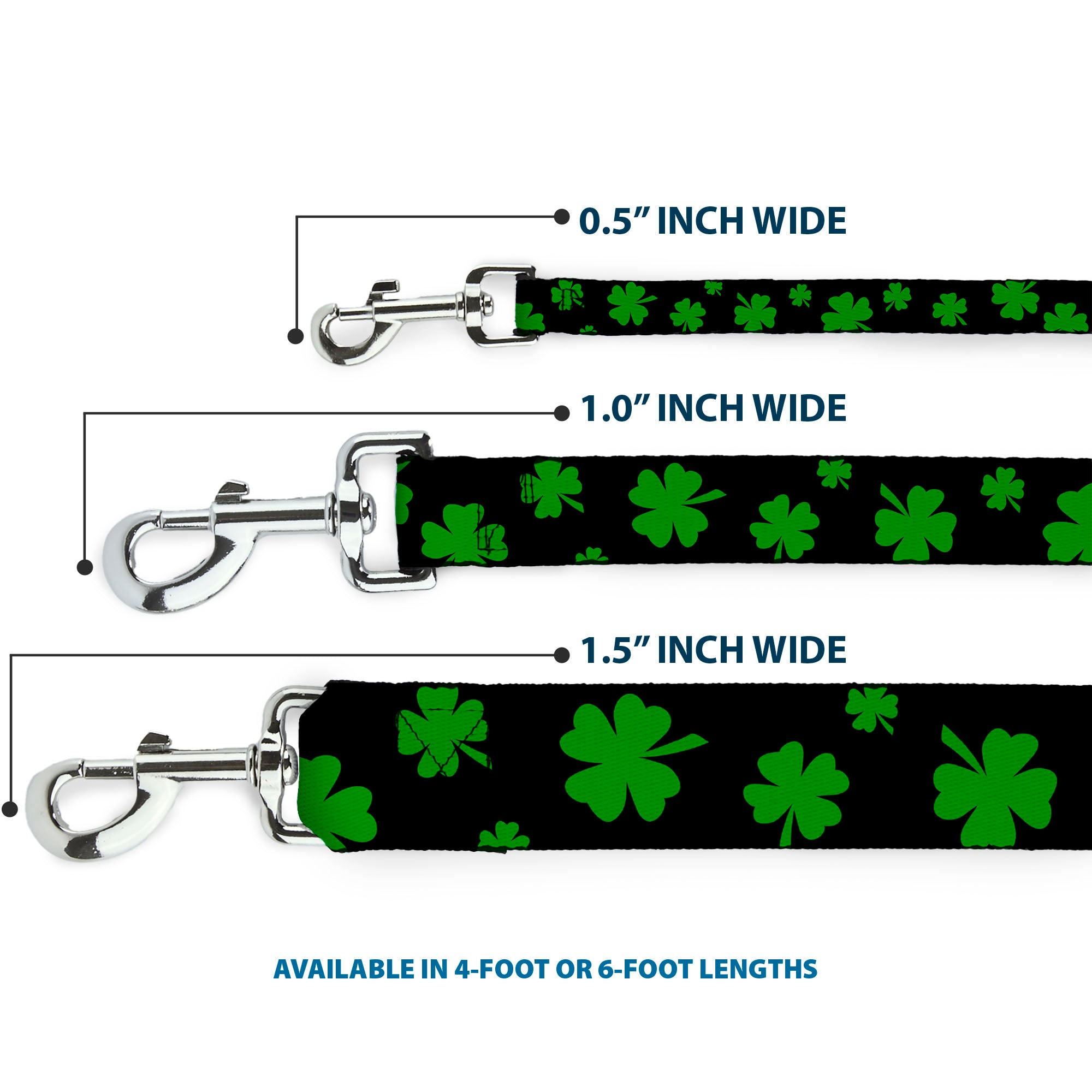 Dog Leash - St. Pat's Clovers Scattered2 Black/Green Dog Leashes Buckle-Down