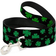 Dog Leash - St. Pat's Clovers Scattered2 Black/Green Dog Leashes Buckle-Down