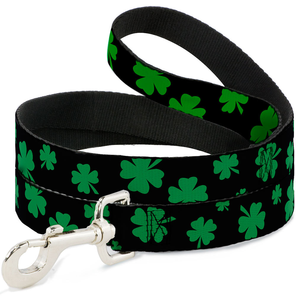 Dog Leash - St. Pat's Clovers Scattered2 Black/Green Dog Leashes Buckle-Down