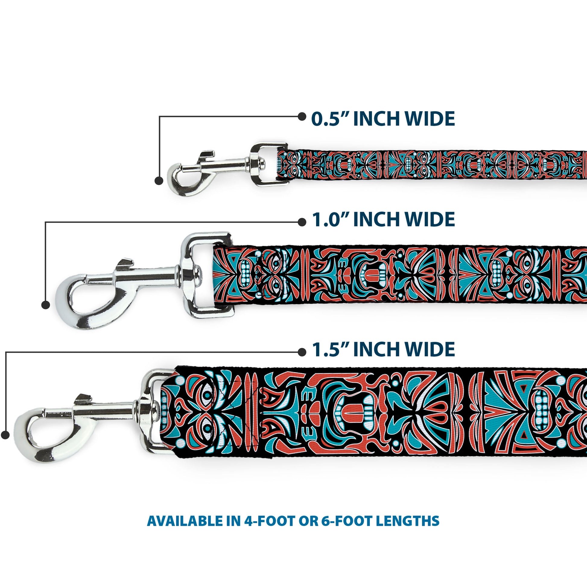 Dog Leash - Totem Carvings Black/White/Orange/Turquoise Dog Leashes Buckle-Down