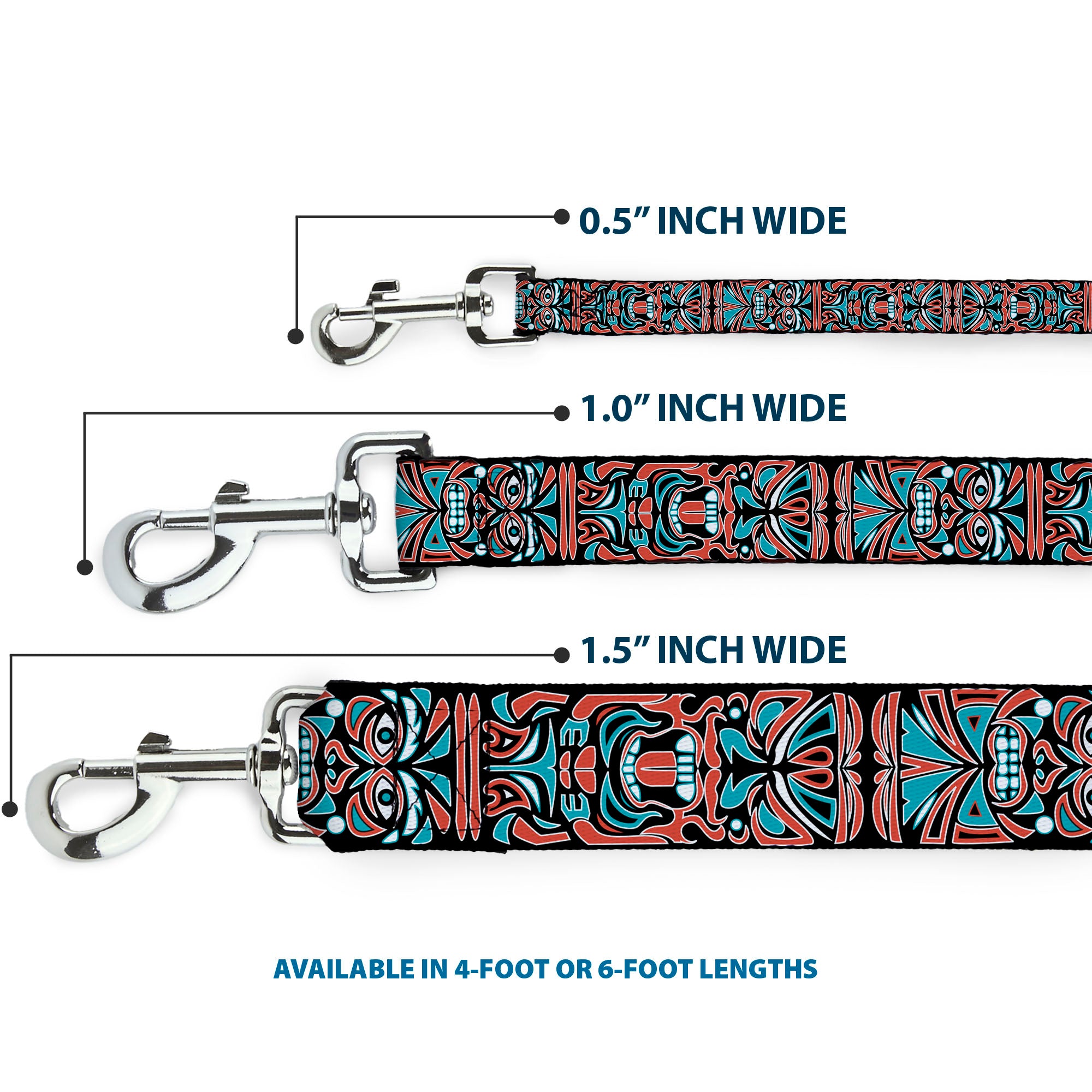 Dog Leash - Totem Carvings Black/White/Orange/Turquoise Dog Leashes Buckle-Down