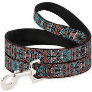 Dog Leash - Totem Carvings Black/White/Orange/Turquoise Dog Leashes Buckle-Down