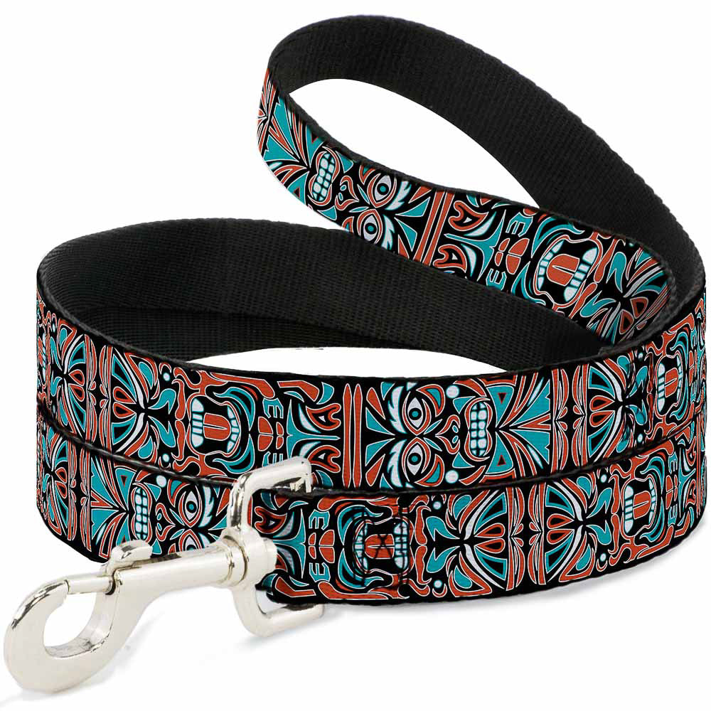 Dog Leash - Totem Carvings Black/White/Orange/Turquoise Dog Leashes Buckle-Down