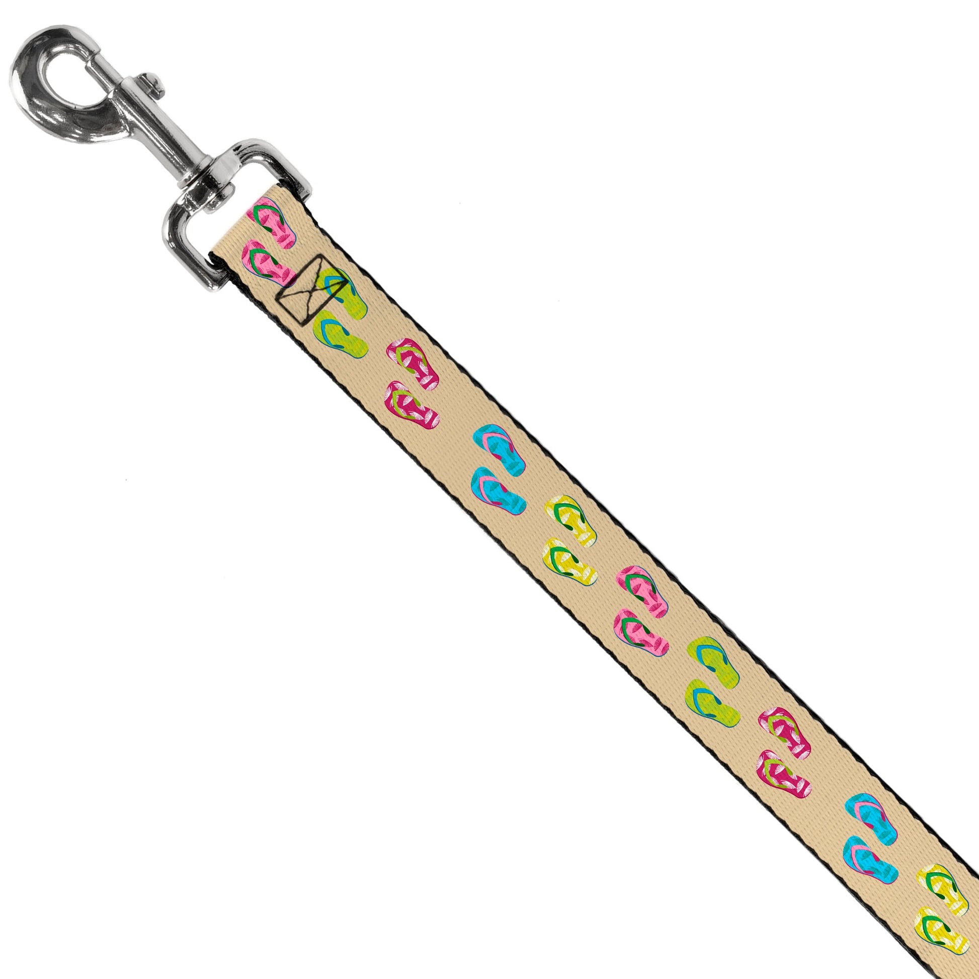 Dog Leash - Tropical Flip Flops Tan/Multi Color Dog Leashes Buckle-Down