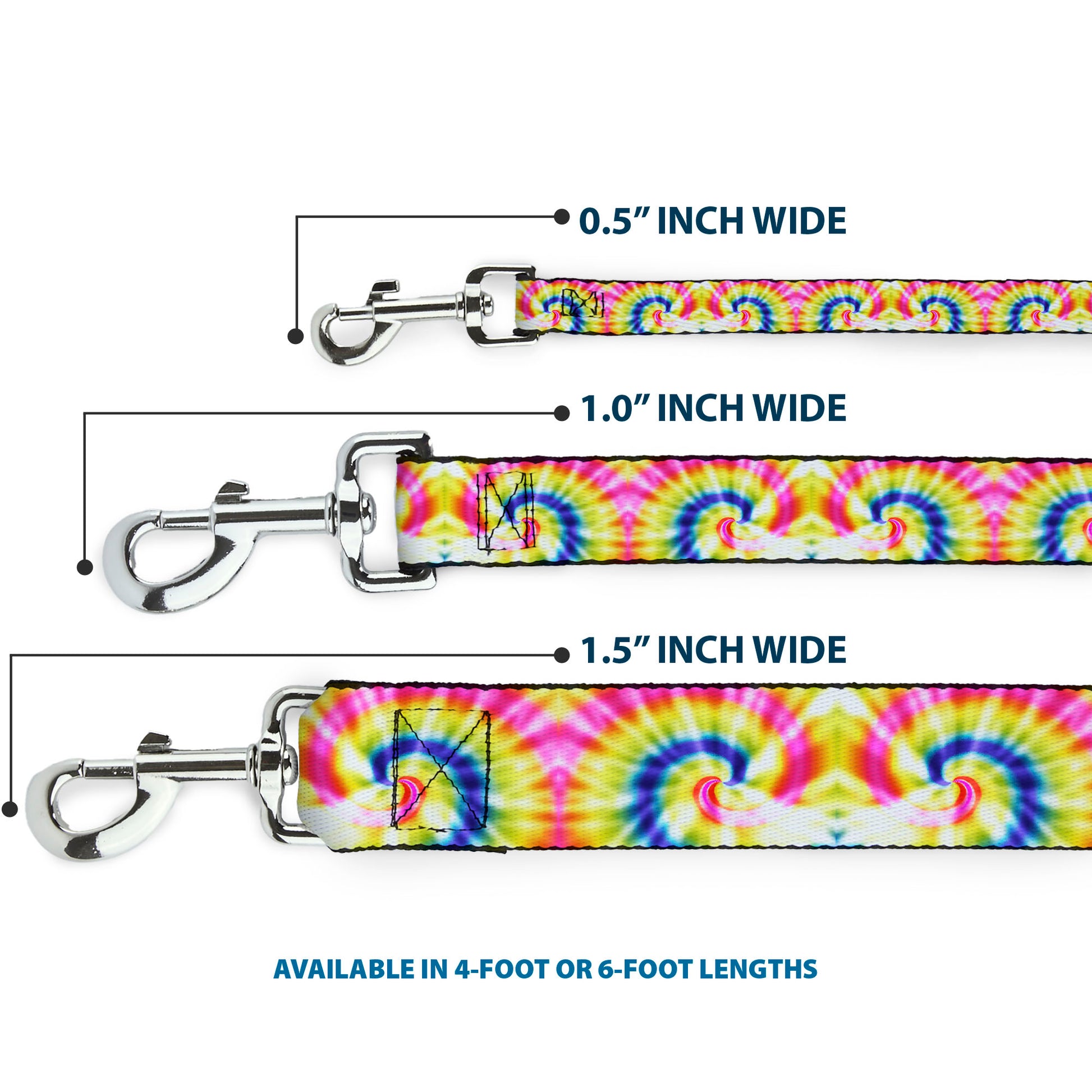 Dog Leash - Tie Dye Swirl Multi Color/White Dog Leashes Buckle-Down