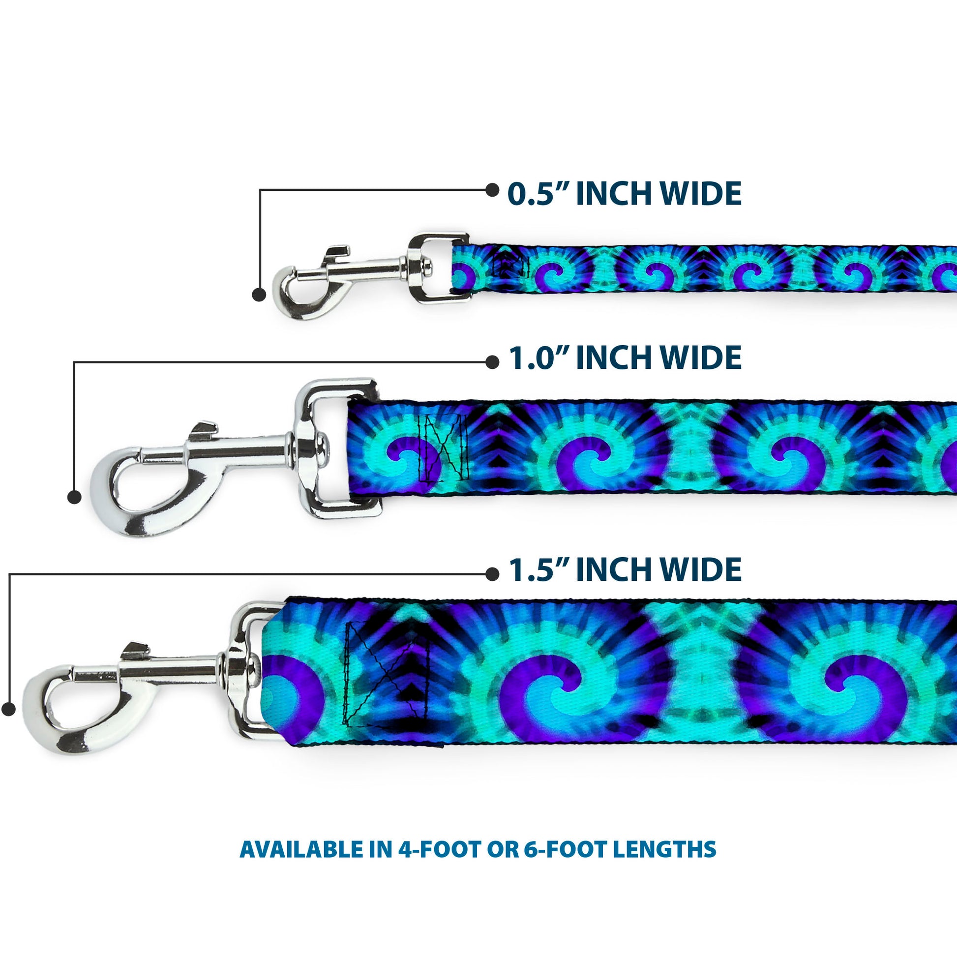 Dog Leash - Tie Dye Swirl Purples/Blues Dog Leashes Buckle-Down