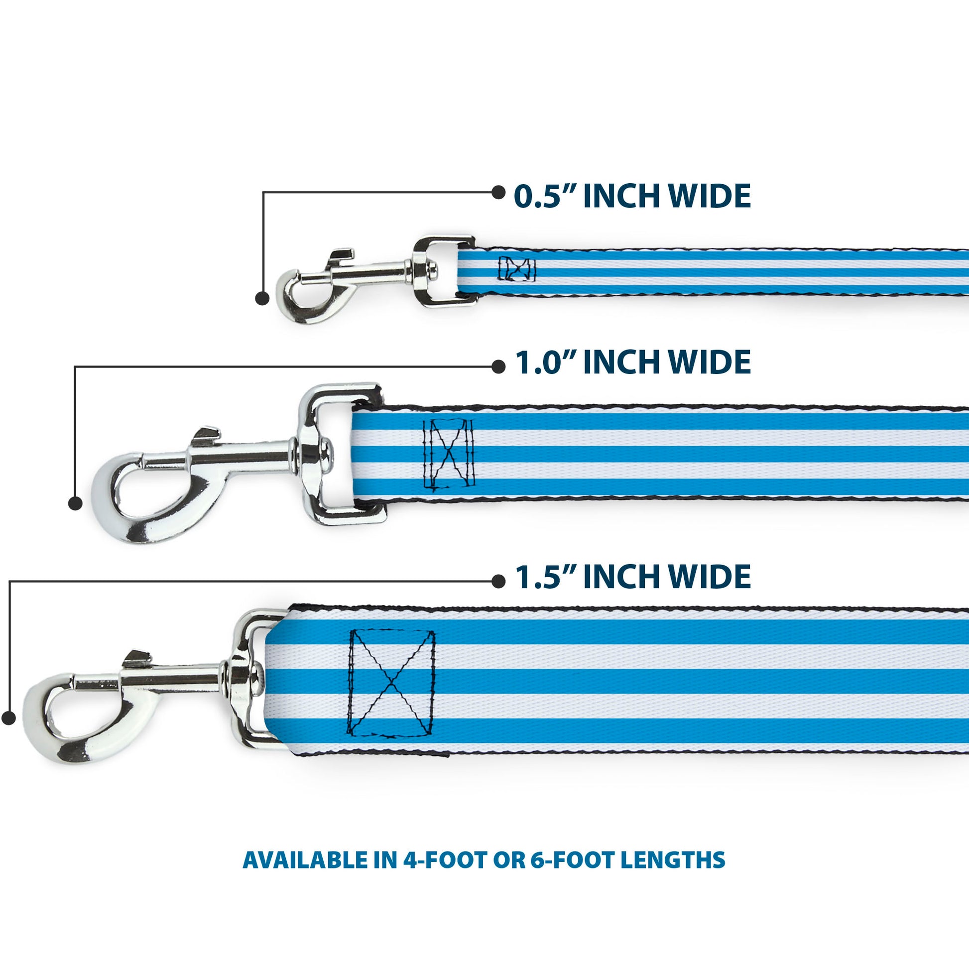 Dog Leash - Triple Stripe White/Blue Dog Leashes Buckle-Down