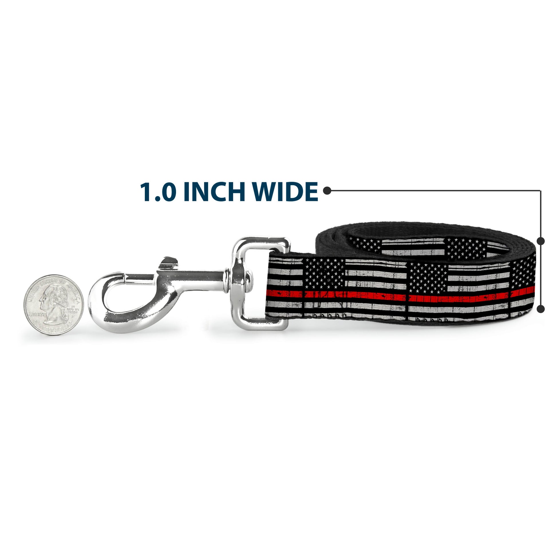 Dog Leash - Thin Red Line Flag Weathered Black/Gray/Red Dog Leashes Buckle-Down
