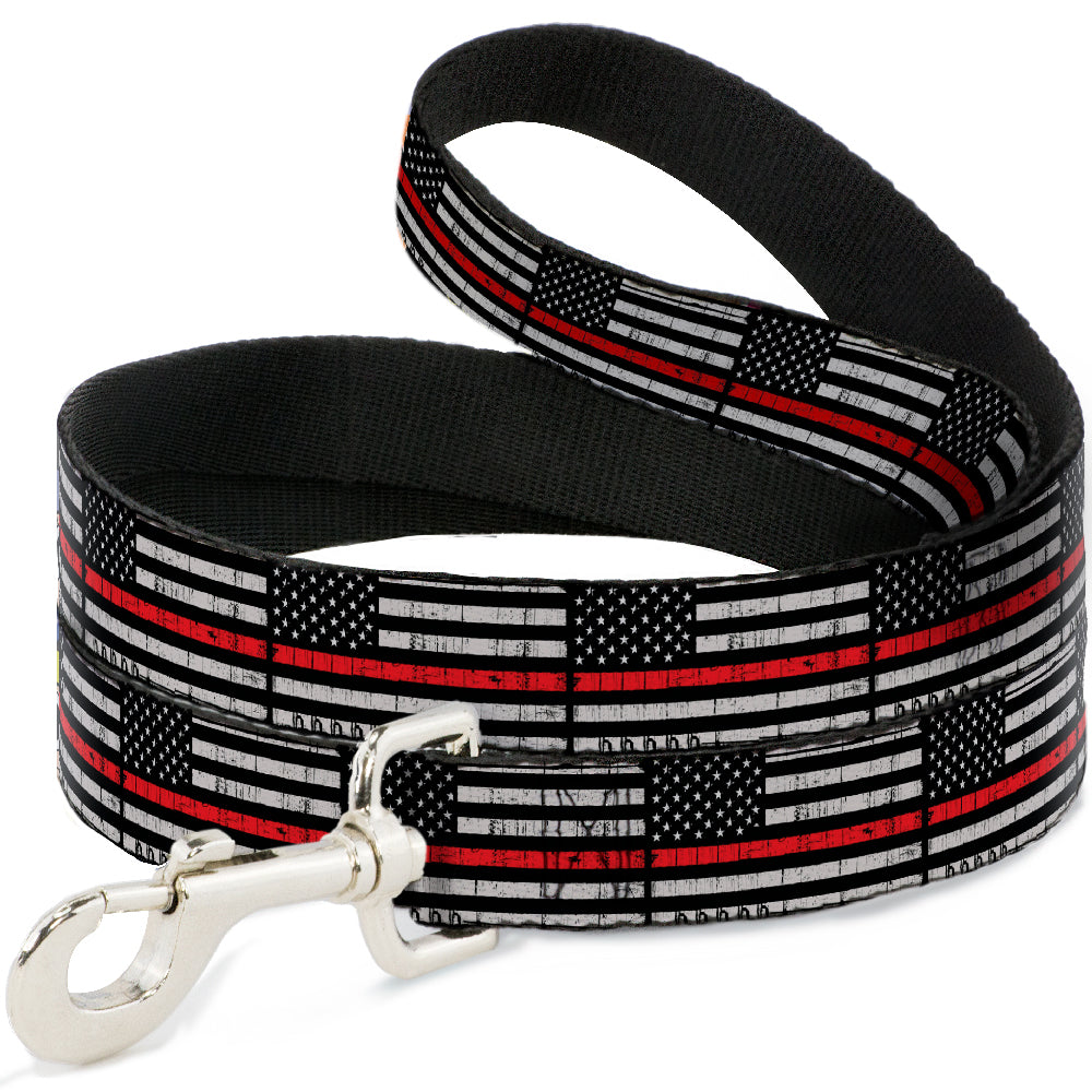Dog Leash - Thin Red Line Flag Weathered Black/Gray/Red Dog Leashes Buckle-Down