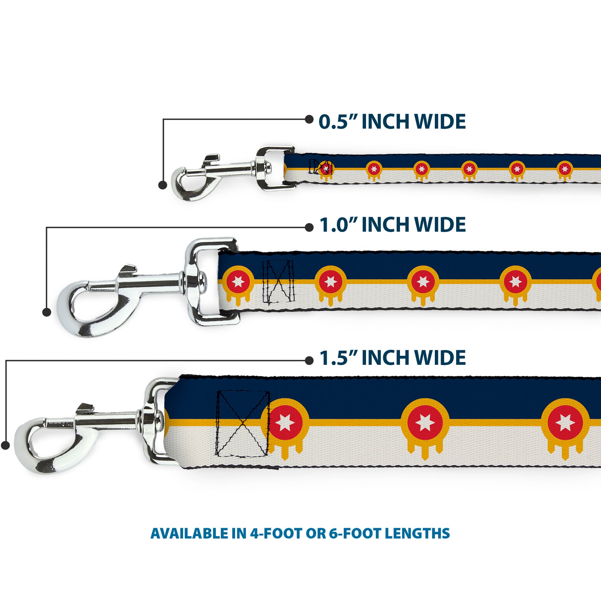 Dog Leash - Tulsa Oklahoma City Flag Navy Blue/Gold/Red/Beige Dog Leashes Buckle-Down