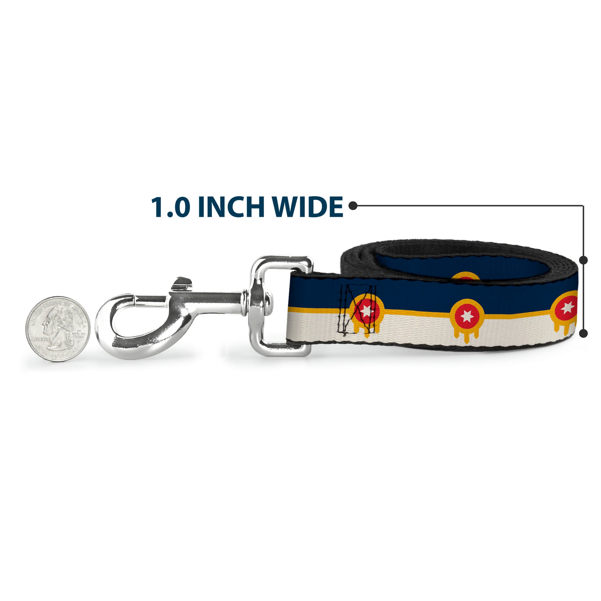 Dog Leash - Tulsa Oklahoma City Flag Navy Blue/Gold/Red/Beige Dog Leashes Buckle-Down