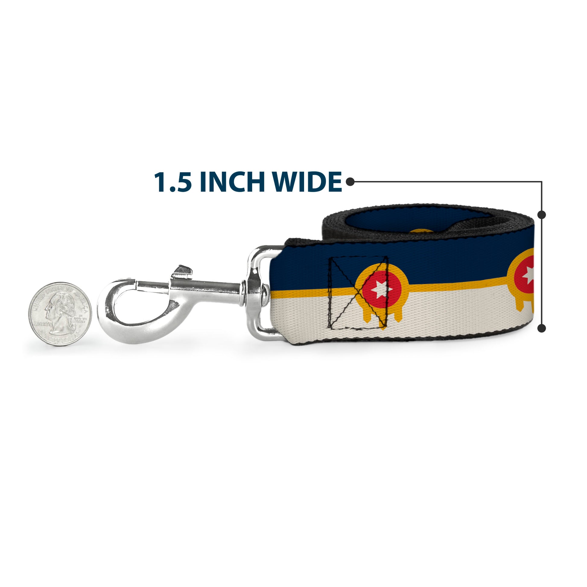 Dog Leash - Tulsa Oklahoma City Flag Navy Blue/Gold/Red/Beige Dog Leashes Buckle-Down