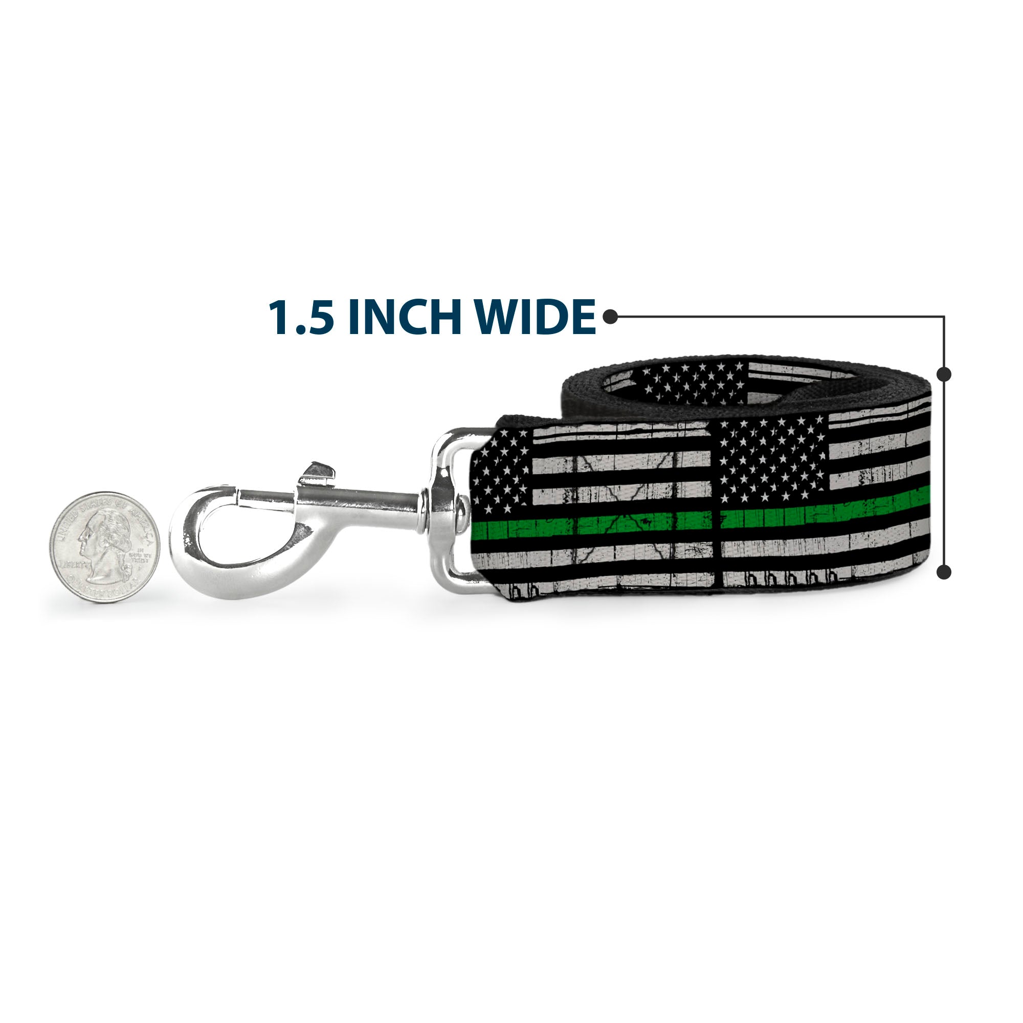 Dog Leash - Thin Green Line Flag Weathered Black/Gray/Green Dog Leashes Buckle-Down