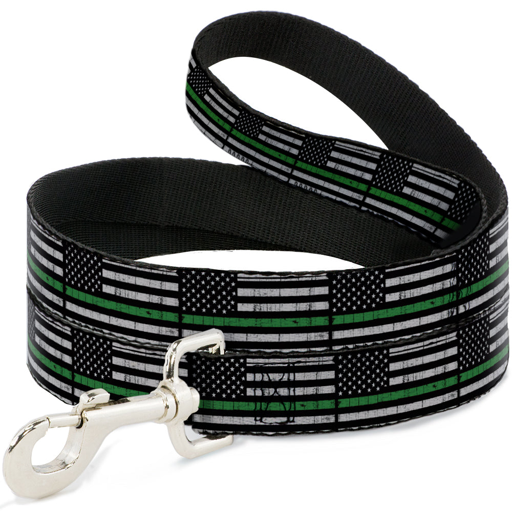 Dog Leash - Thin Green Line Flag Weathered Black/Gray/Green Dog Leashes Buckle-Down