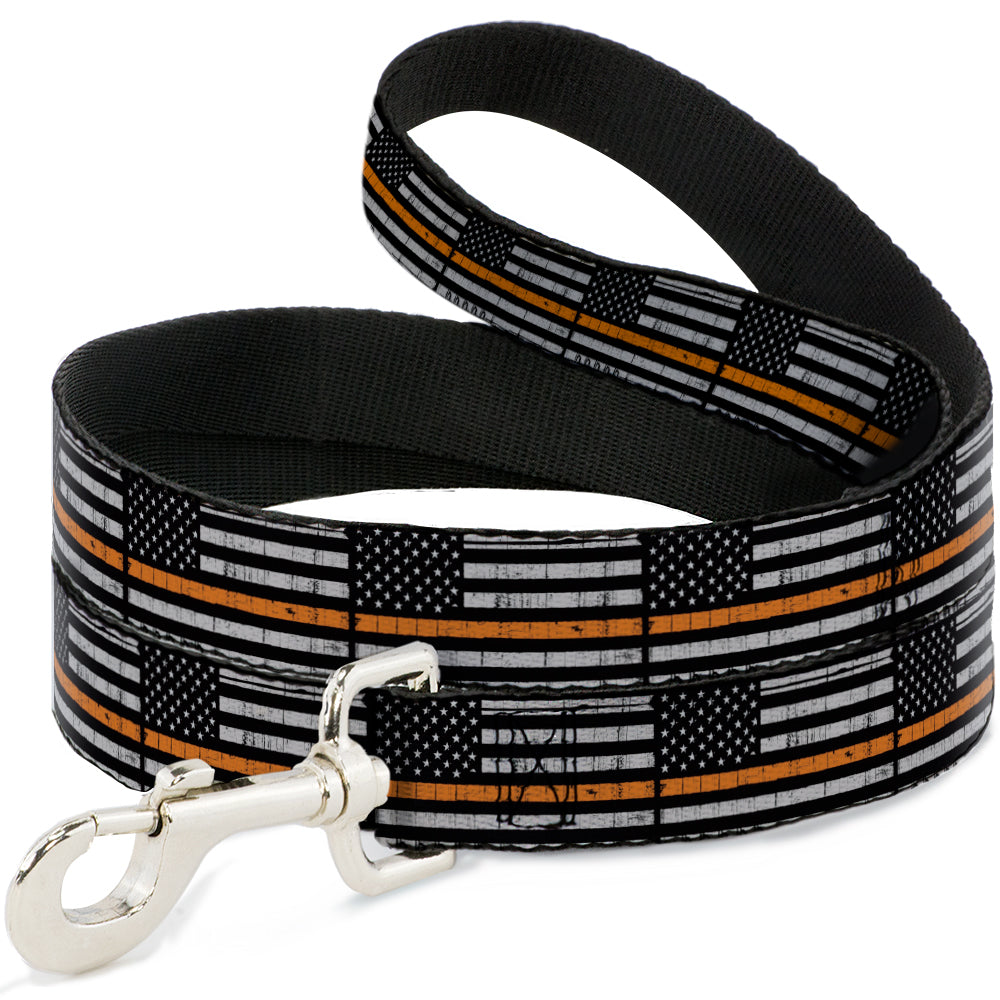 Dog Leash - Thin Orange Line Flag Weathered Black/Gray/Orange Dog Leashes Buckle-Down