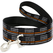 Dog Leash - Thin Orange Line Flag Weathered Black/Gray/Orange Dog Leashes Buckle-Down