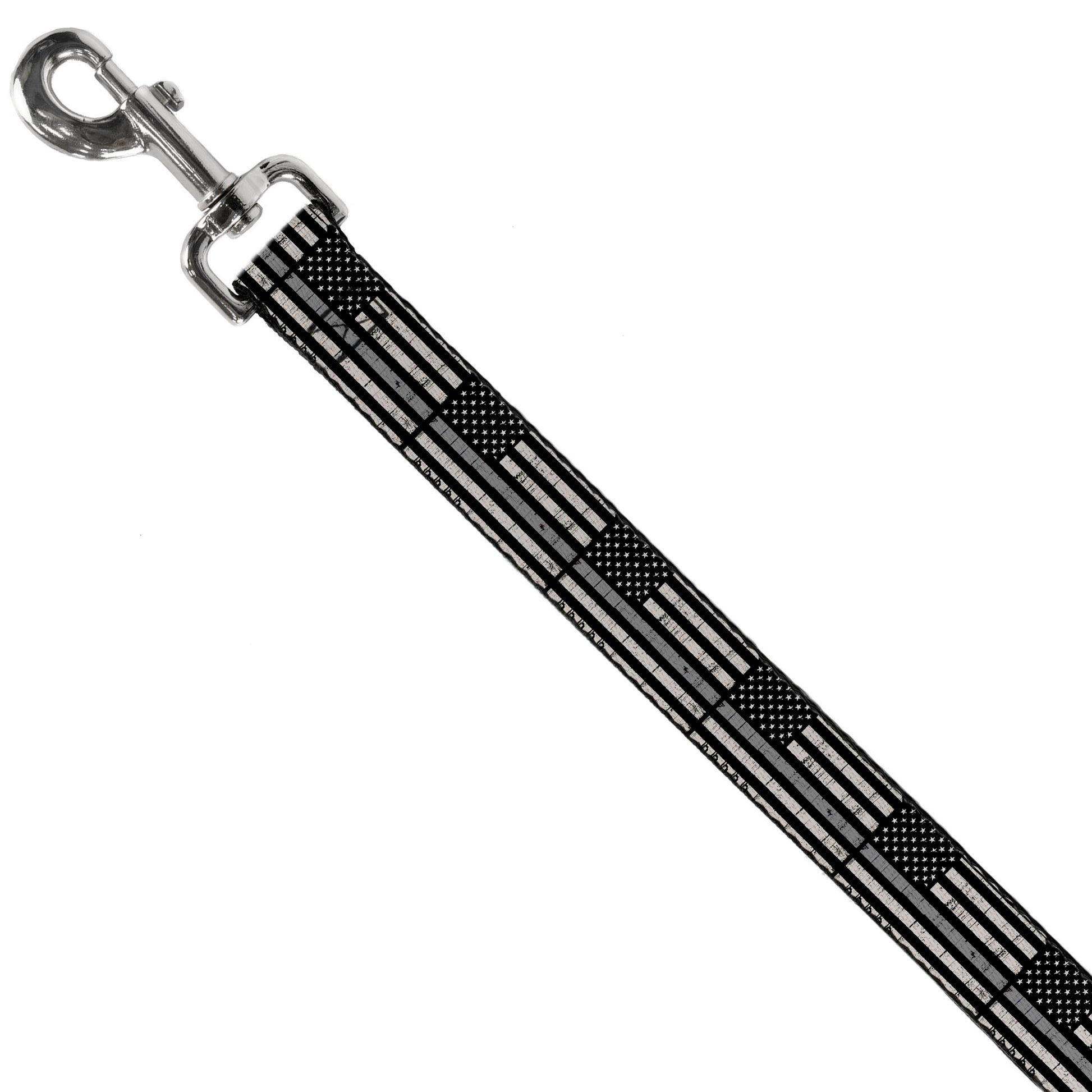 Dog Leash - Thin Gray Line Flag Weathered Black/Grays Dog Leashes Buckle-Down