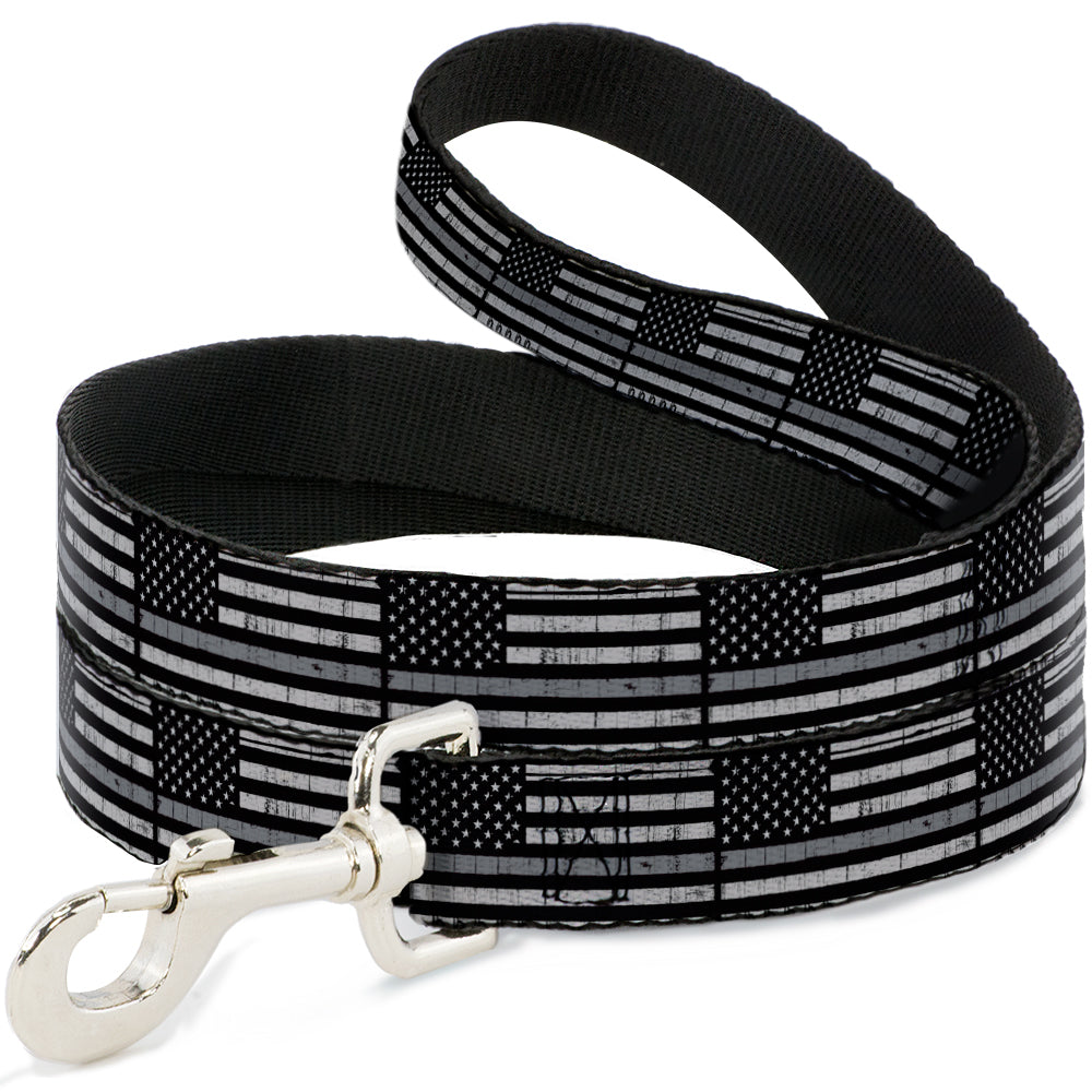 Dog Leash - Thin Gray Line Flag Weathered Black/Grays Dog Leashes Buckle-Down