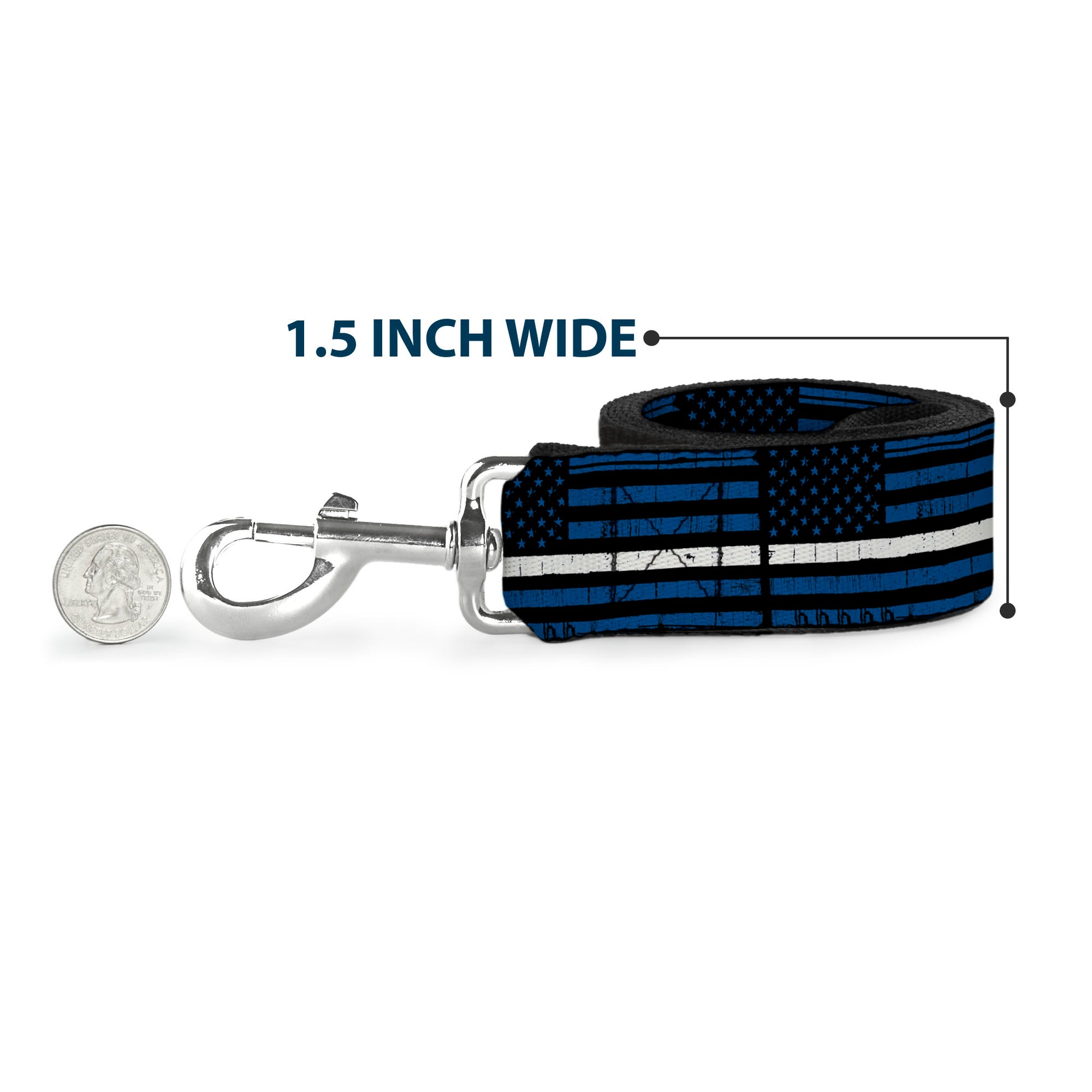 Dog Leash - Thin White Line Flag Weathered Black/Blue/White Dog Leashes Buckle-Down