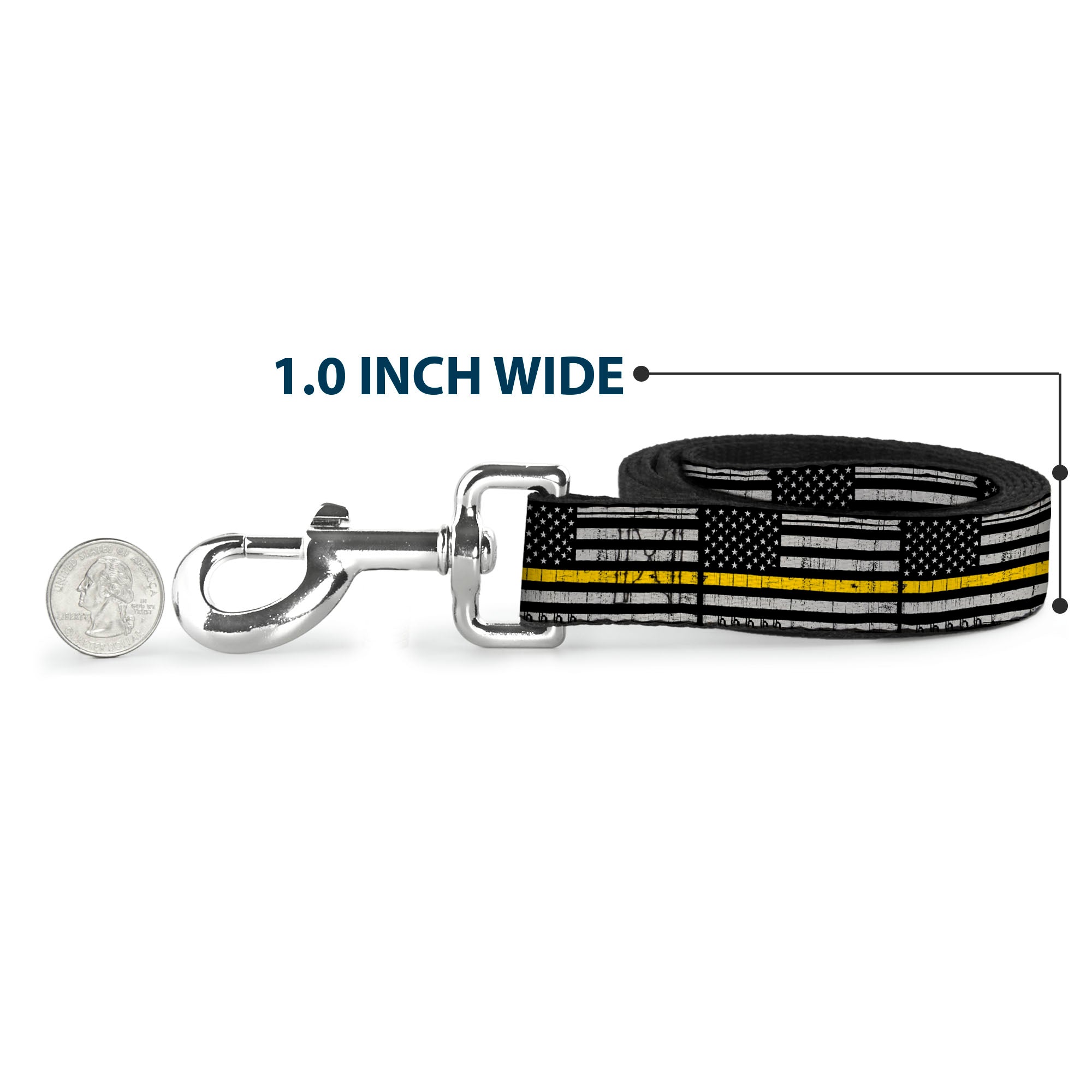Dog Leash - Thin Yellow Line Flag Weathered Black/Gray/Yellow Dog Leashes Buckle-Down