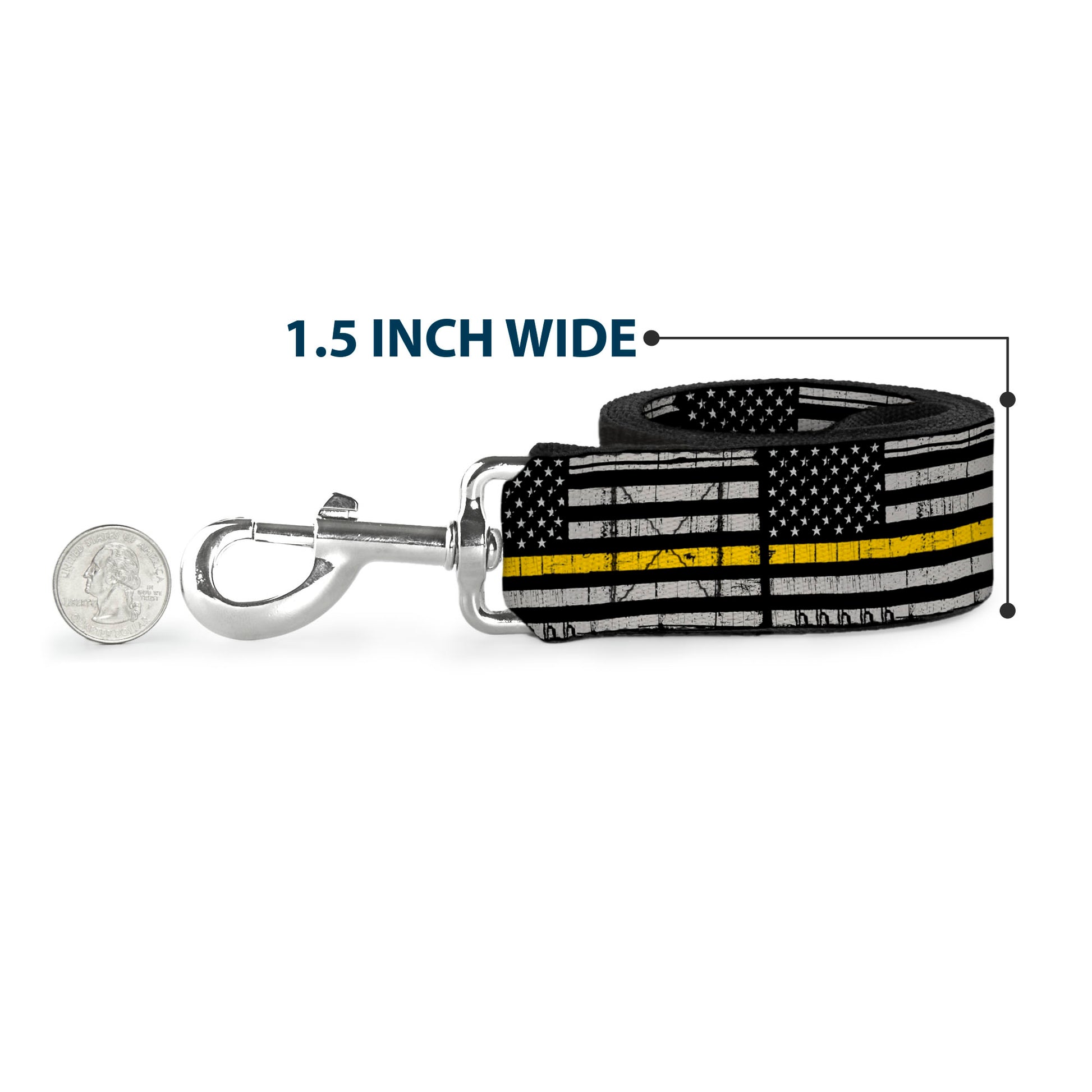 Dog Leash - Thin Yellow Line Flag Weathered Black/Gray/Yellow Dog Leashes Buckle-Down