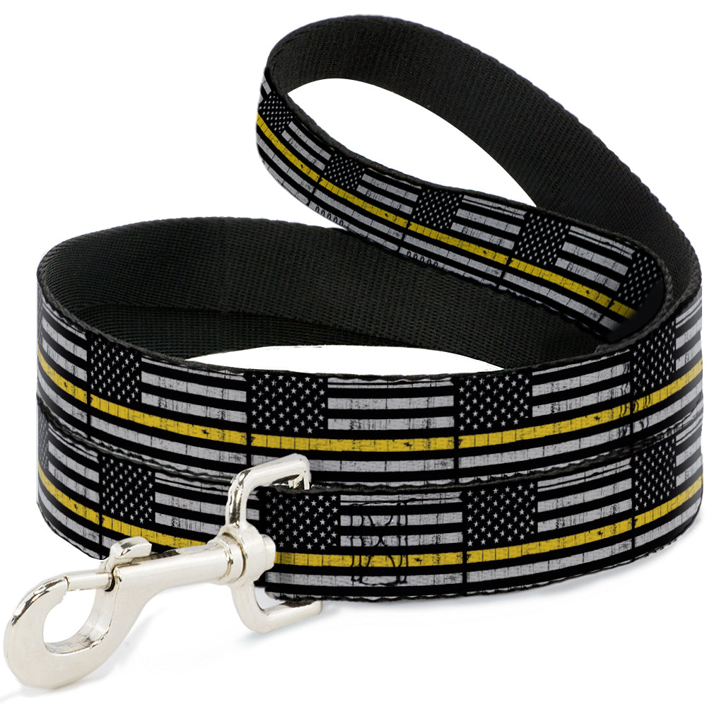 Dog Leash - Thin Yellow Line Flag Weathered Black/Gray/Yellow Dog Leashes Buckle-Down