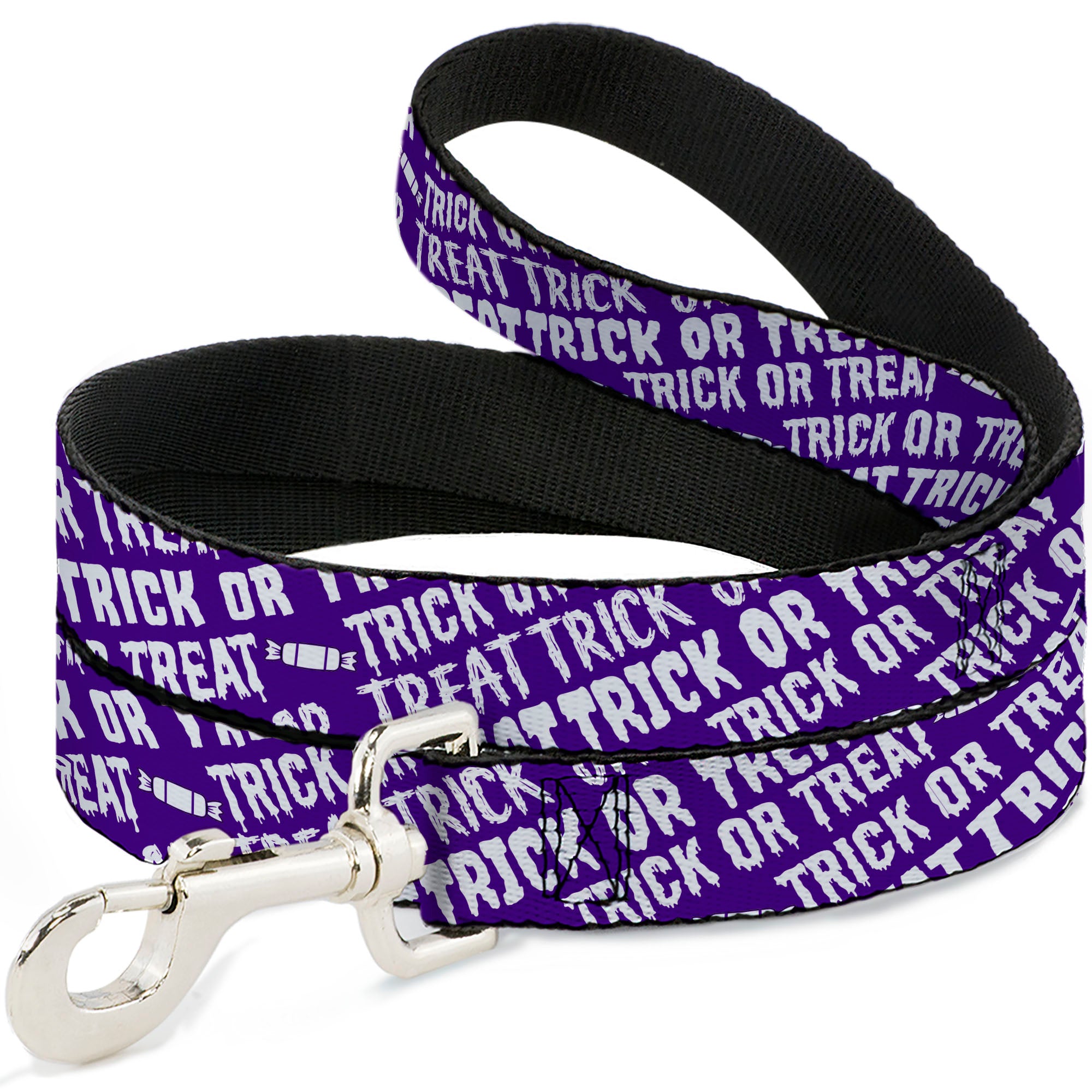 Dog Leash - TRICK OR TREAT Text Collage Purple/White Dog Leashes Buckle-Down