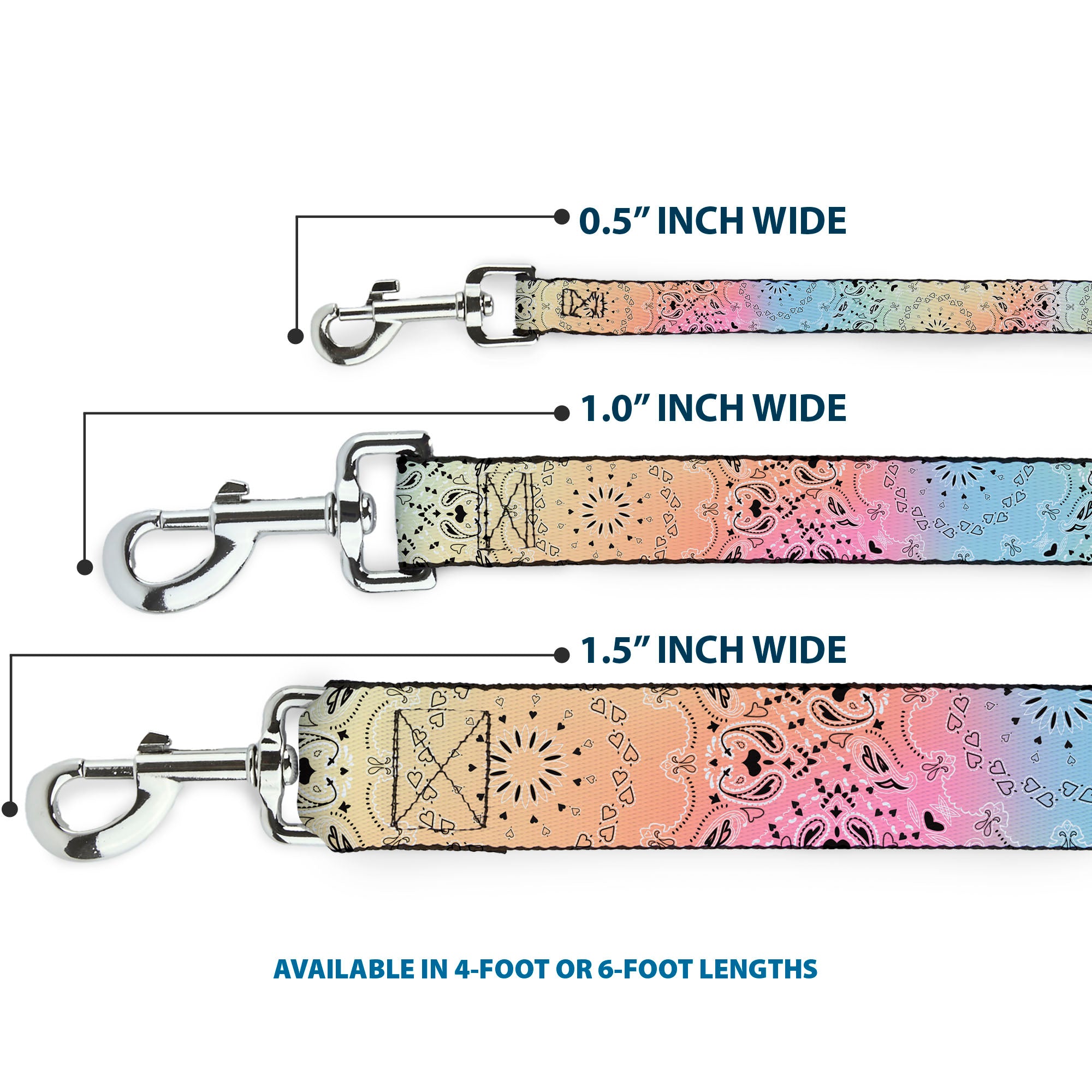 Dog Leash - Bandana Paisley Ombre Pastel/Black Dog Leashes Buckle-Down