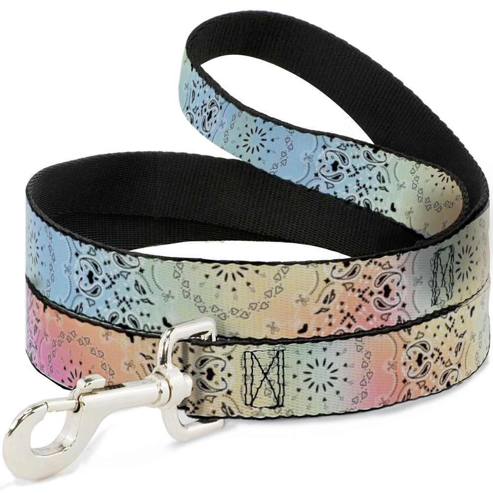 Dog Leash - Bandana Paisley Ombre Pastel/Black Dog Leashes Buckle-Down