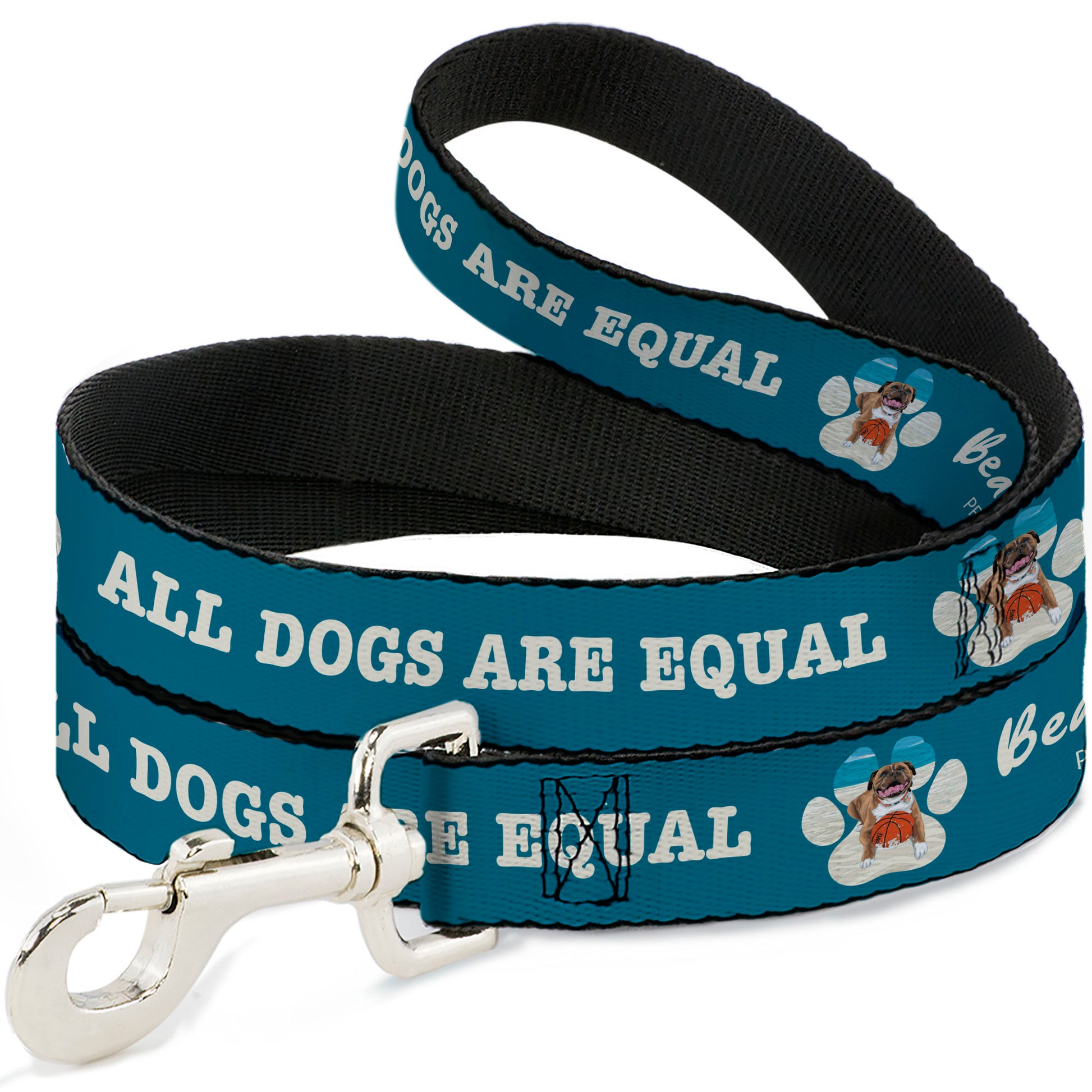 Dog Leash - BEACH DAWG CARE ALL DOGS ARE EQUAL Turquoise/White Dog Leashes Buckle-Down