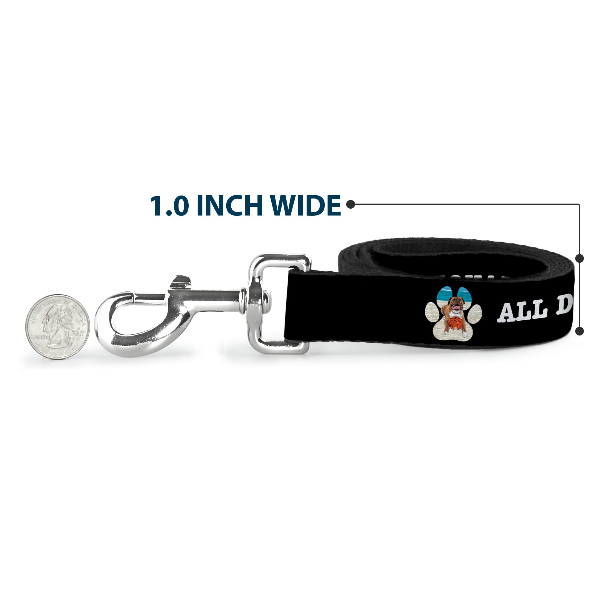 Dog Leash - BEACH DAWG CARE ALL DOGS ARE EQUAL Black/White Dog Leashes Buckle-Down