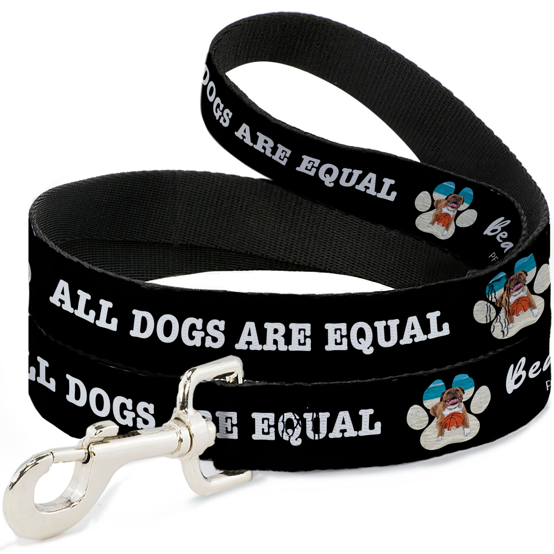 Dog Leash - BEACH DAWG CARE ALL DOGS ARE EQUAL Black/White Dog Leashes Buckle-Down