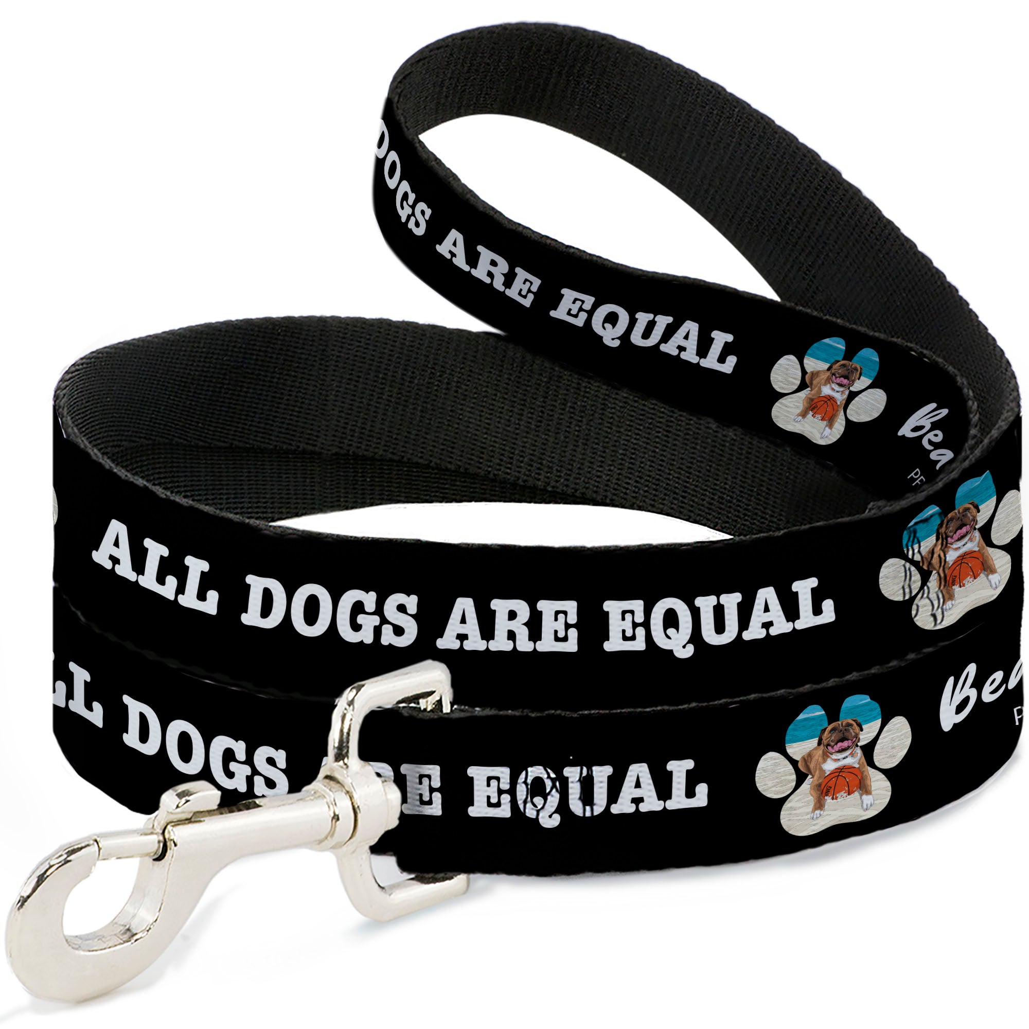 Dog Leash - BEACH DAWG CARE ALL DOGS ARE EQUAL Black/White Dog Leashes Buckle-Down