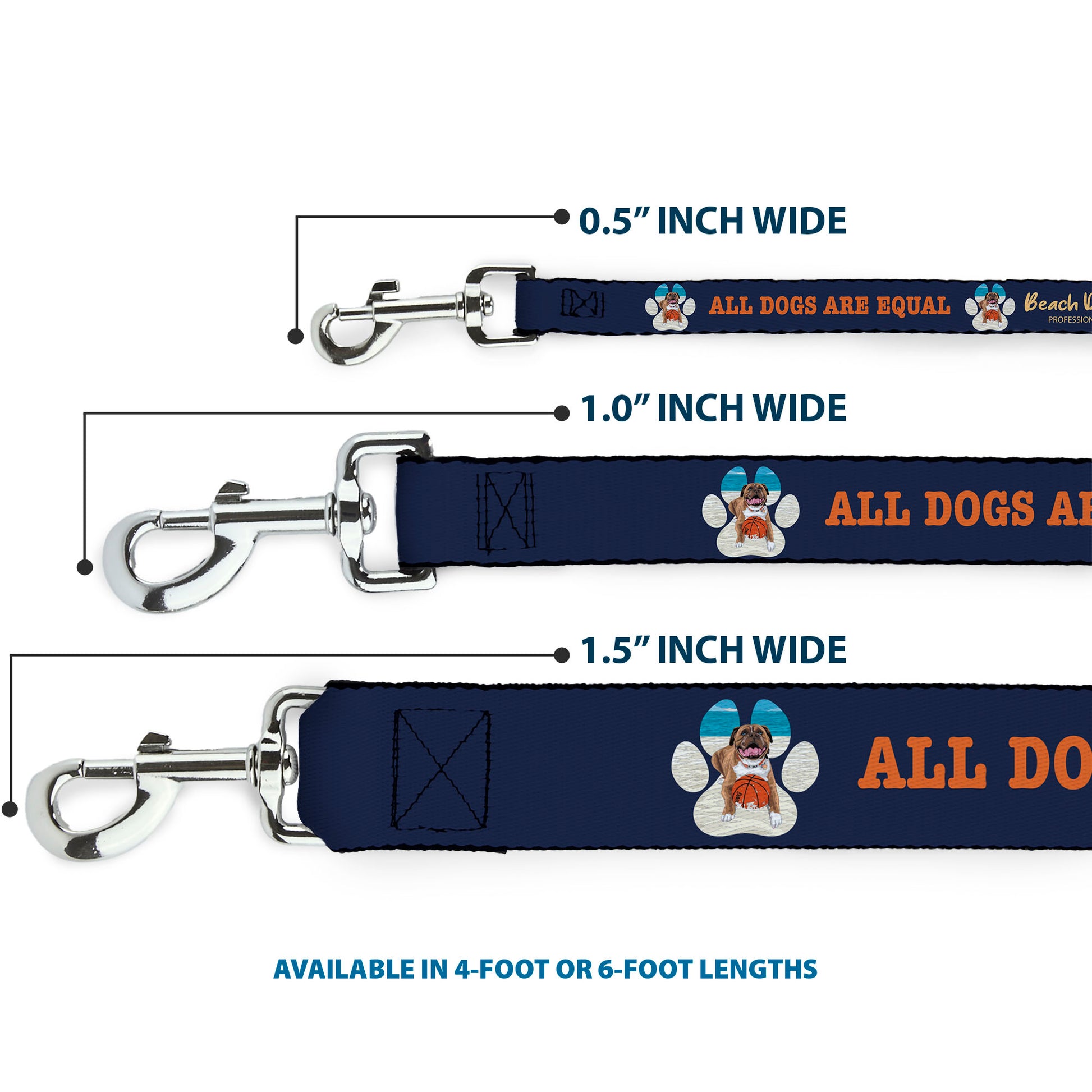Dog Leash - BEACH DAWG CARE ALL DOGS ARE EQUAL Navy/Oange Dog Leashes Buckle-Down