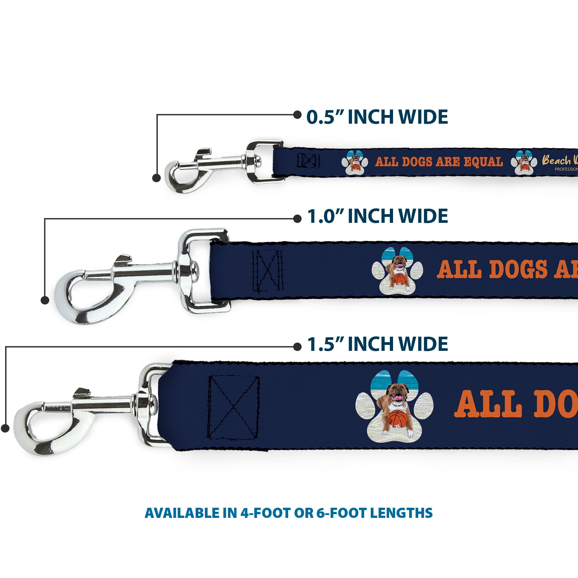 Dog Leash - BEACH DAWG CARE ALL DOGS ARE EQUAL Navy/Oange Dog Leashes Buckle-Down