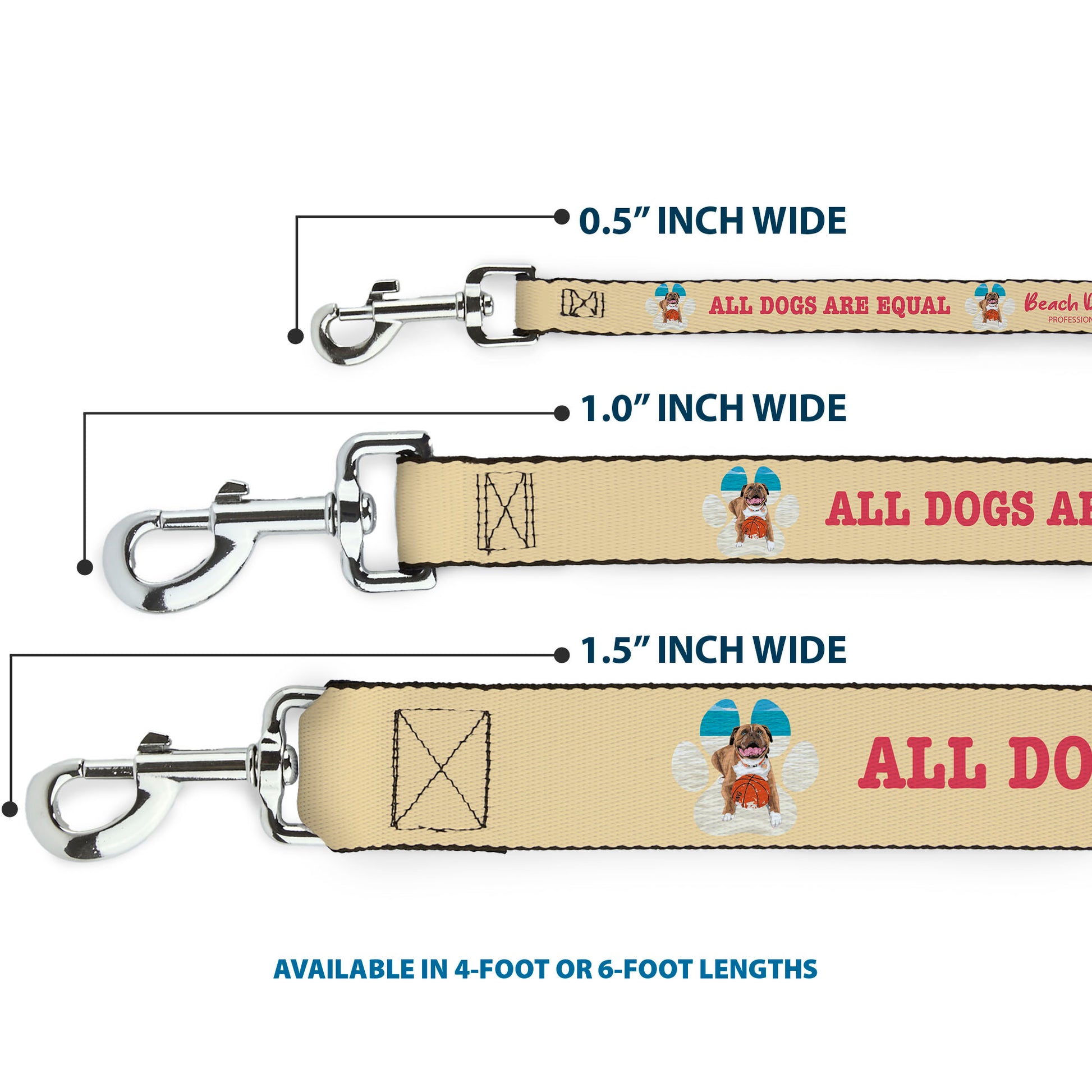 Dog Leash - BEACH DAWG CARE ALL DOGS ARE EQUAL Cream/Pink Dog Leashes Buckle-Down