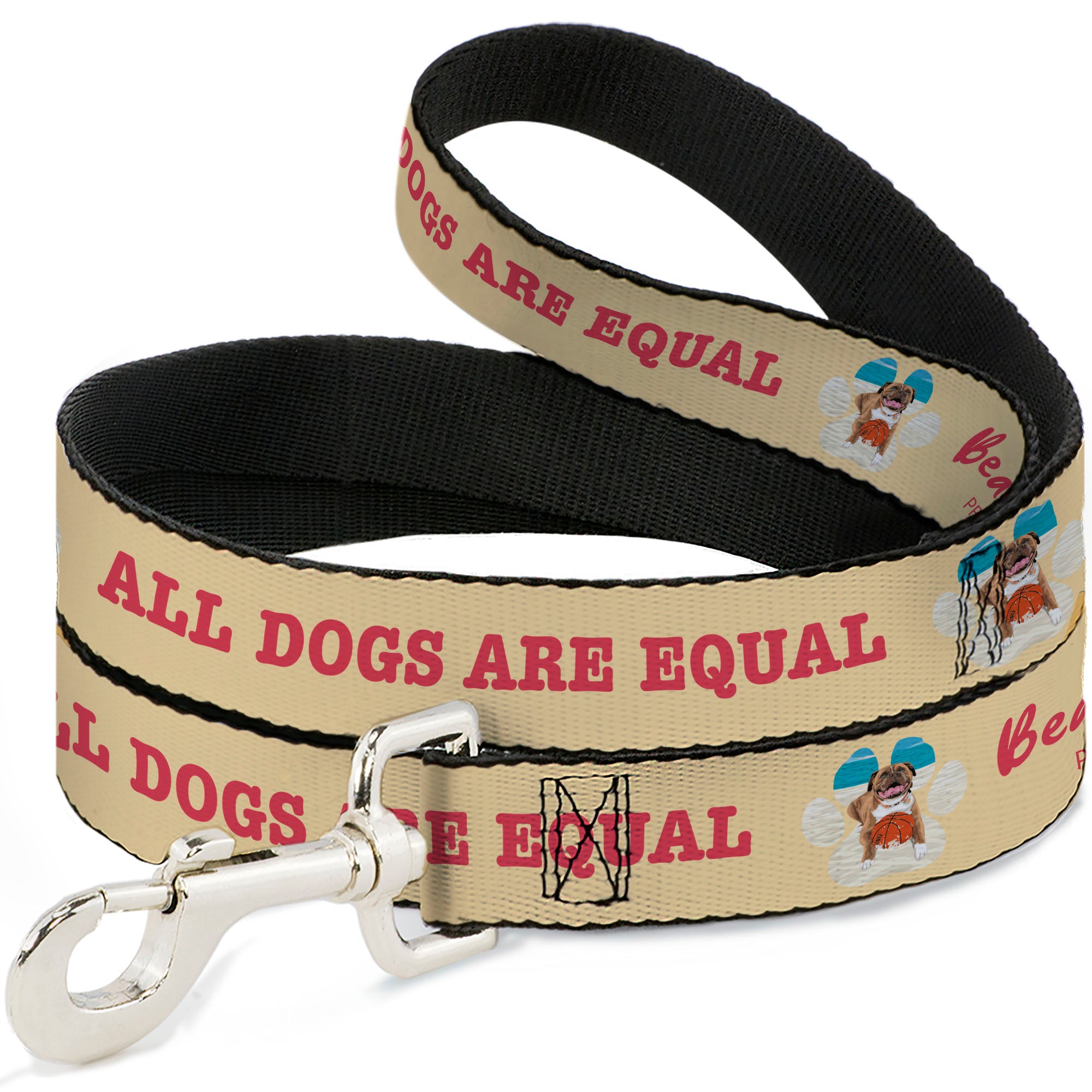 Dog Leash - BEACH DAWG CARE ALL DOGS ARE EQUAL Cream/Pink Dog Leashes Buckle-Down