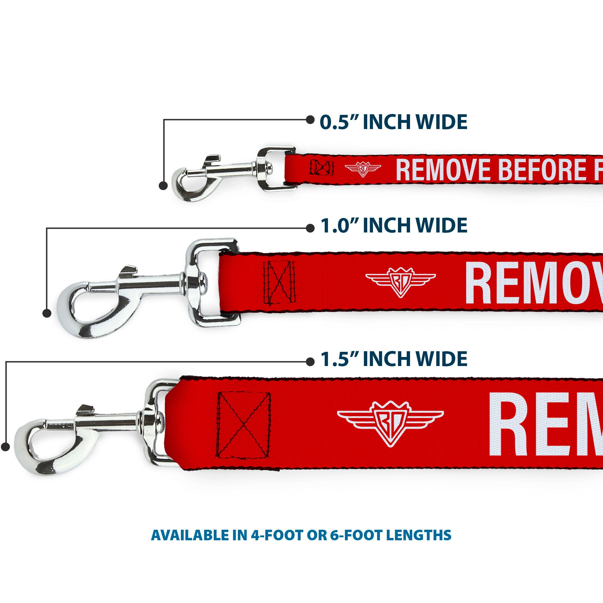 Dog Leash - Buckle-Down REMOVE BEFORE FLIGHT Red/White Dog Leashes Buckle-Down