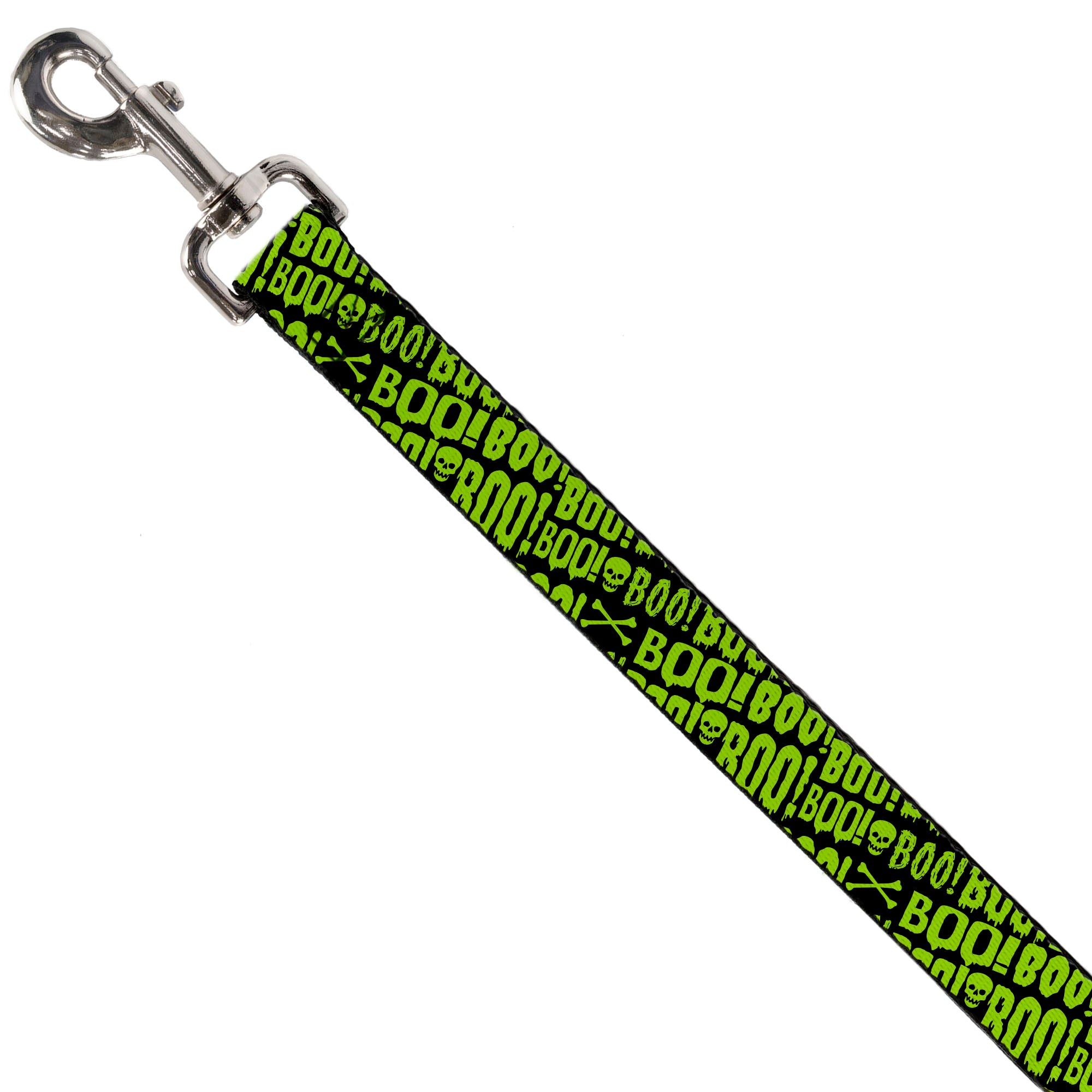 Dog Leash - BOO Text Skull and Crossbones Black/Green Dog Leashes Buckle-Down