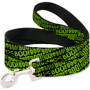 Dog Leash - BOO Text Skull and Crossbones Black/Green Dog Leashes Buckle-Down