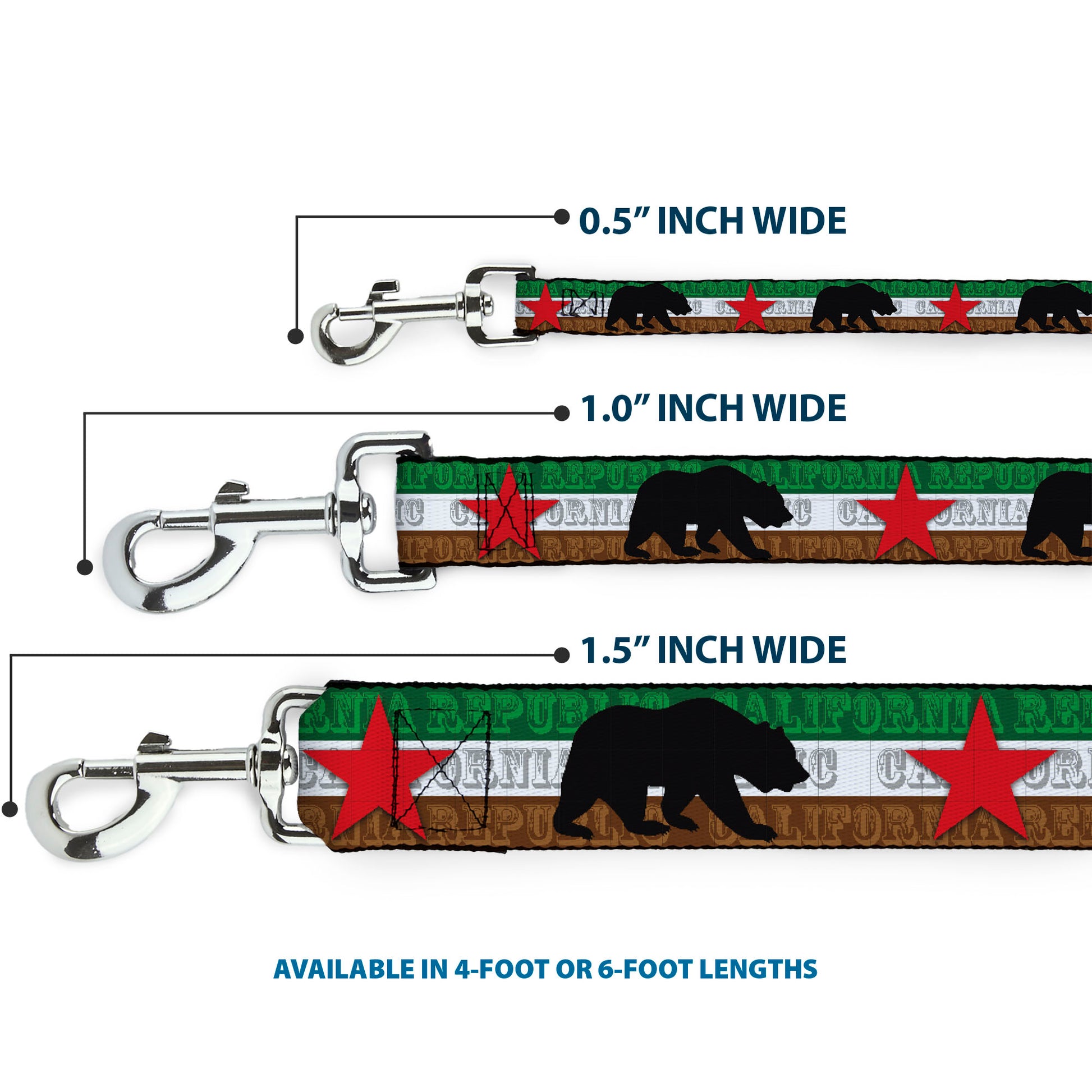 Dog Leash - Cali Bear Silhouette & Star/CALIFORNIA REPUBLIC Green/White/Brown/Black/Red Dog Leashes Buckle-Down
