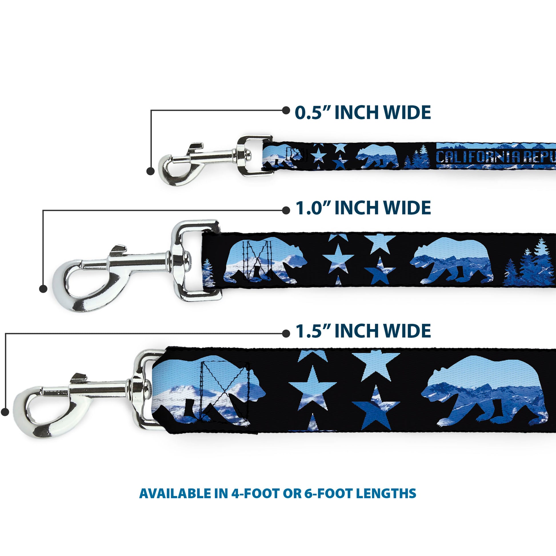 Dog Leash - CALIFORNIA REPUBLIC/Bear/Stars Silhouette Black/Scenic Mountains Dog Leashes Buckle-Down