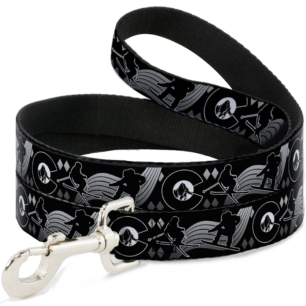 Dog Leash - Colorado Skier/Snowboarder Black/White/Grays Dog Leashes Buckle-Down