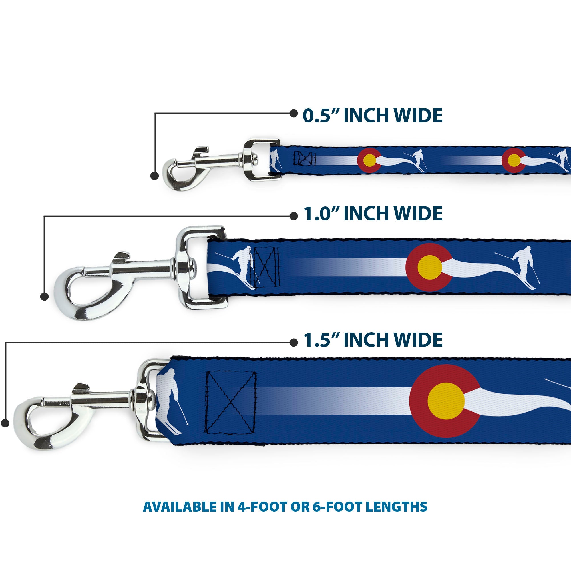 Dog Leash - Colorado Skier2 Blue/White/Red/Yellow Dog Leashes Buckle-Down