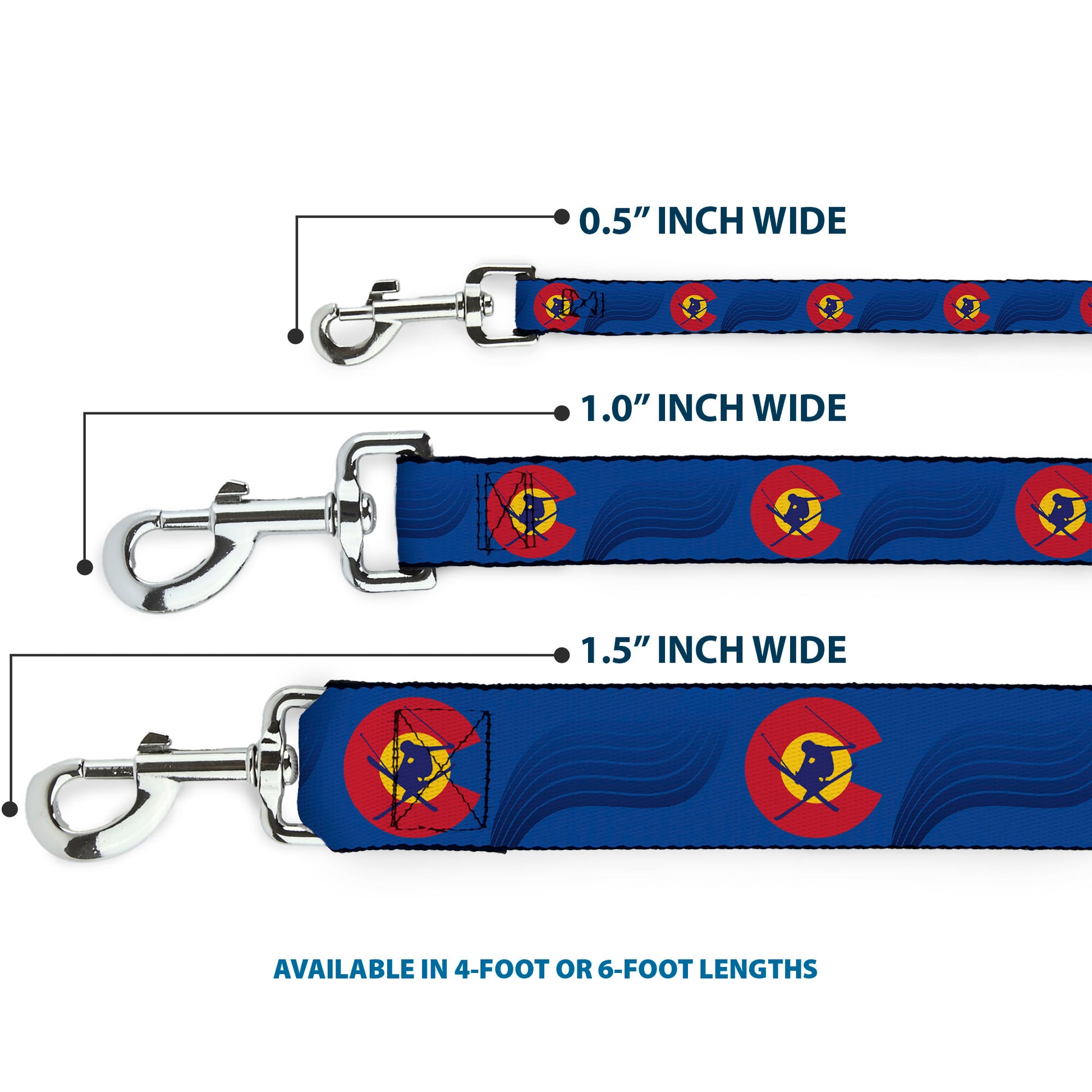 Dog Leash - Colorado Skier3 Blues/Red/Yellow Dog Leashes Buckle-Down
