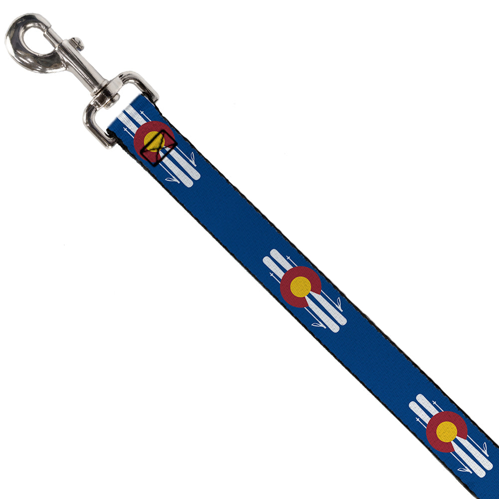 Dog Leash - Colorado Logo/Skis Blue/White/Red/Yellow Dog Leashes Buckle-Down