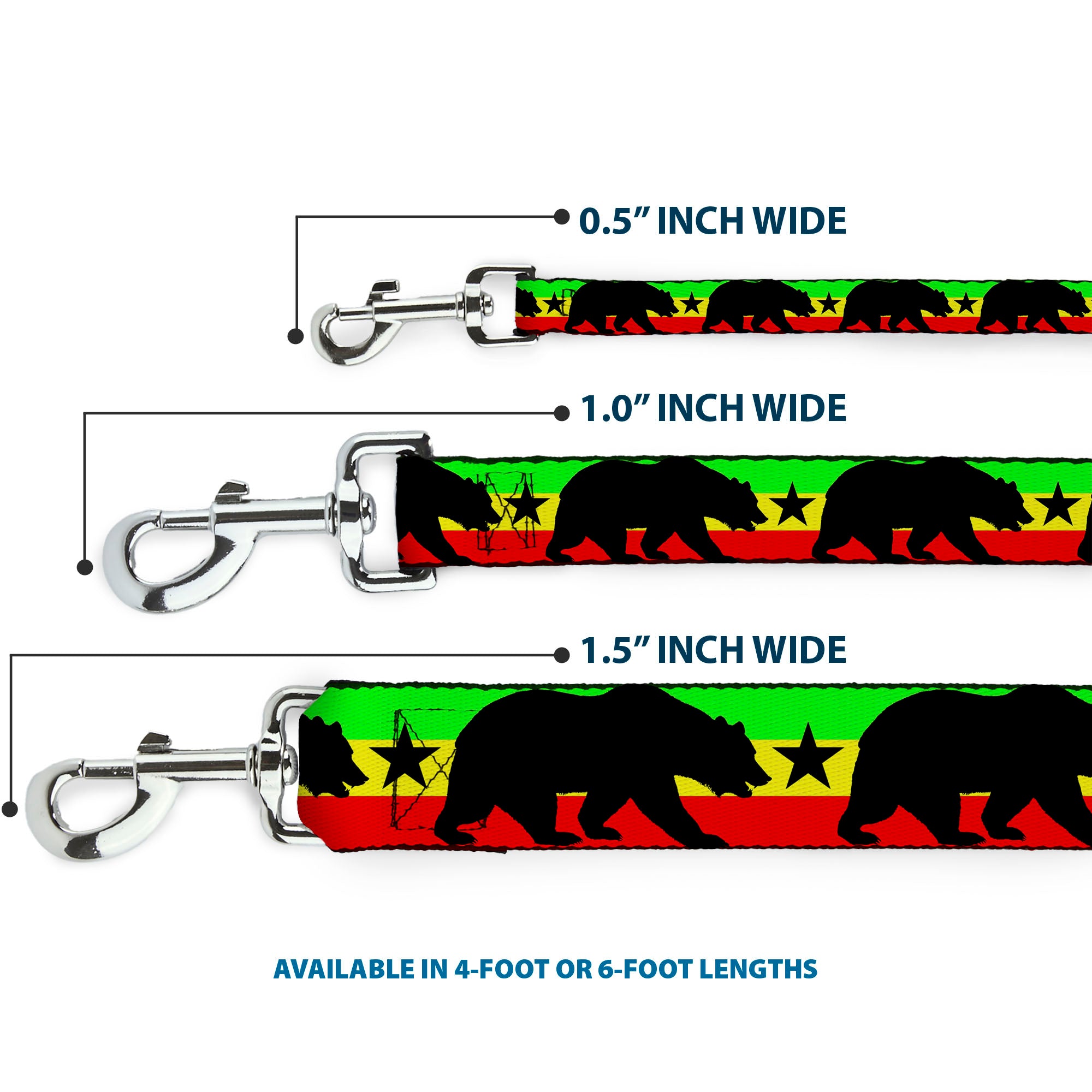 Dog Leash - Cali Bear/Star Silhouette Rasta/Black Dog Leashes Buckle-Down